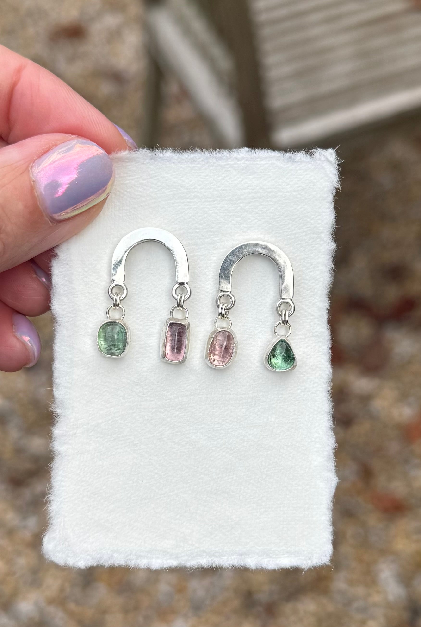 Rainbow Tourmaline Earrings (pink & green)