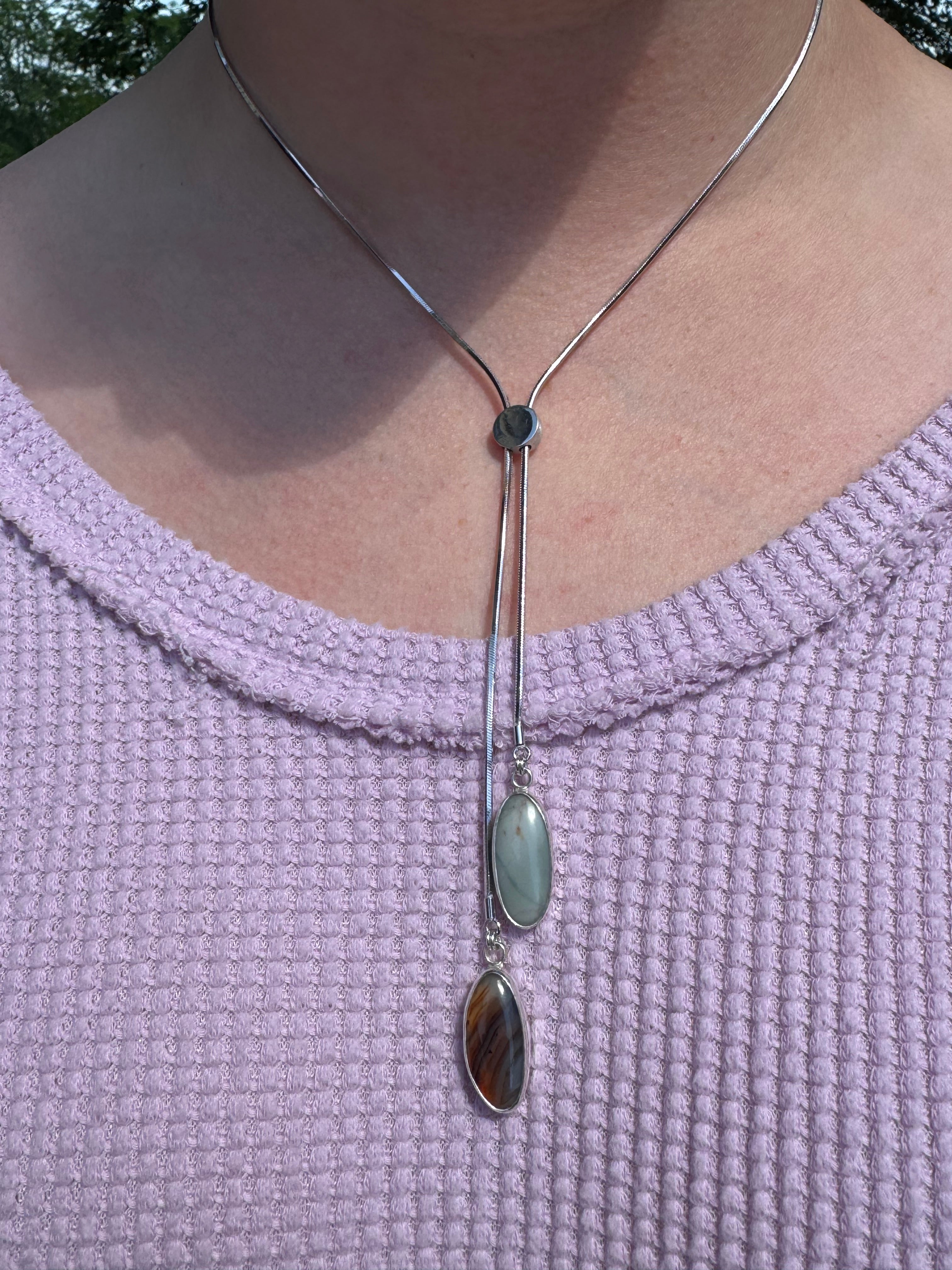 Montana Agate & Skaggs Jasper Bolo Necklace