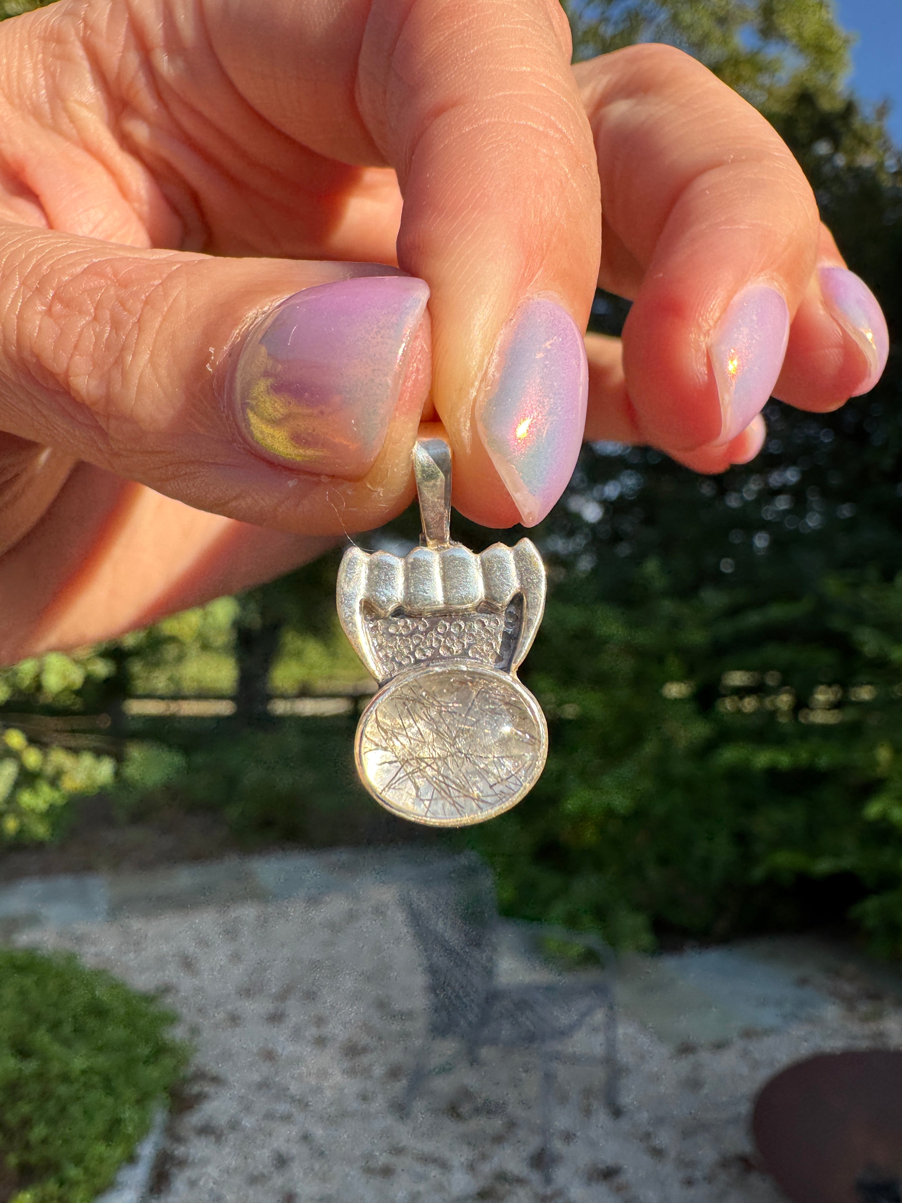 Fang Pendant with Black Quartz Rutile