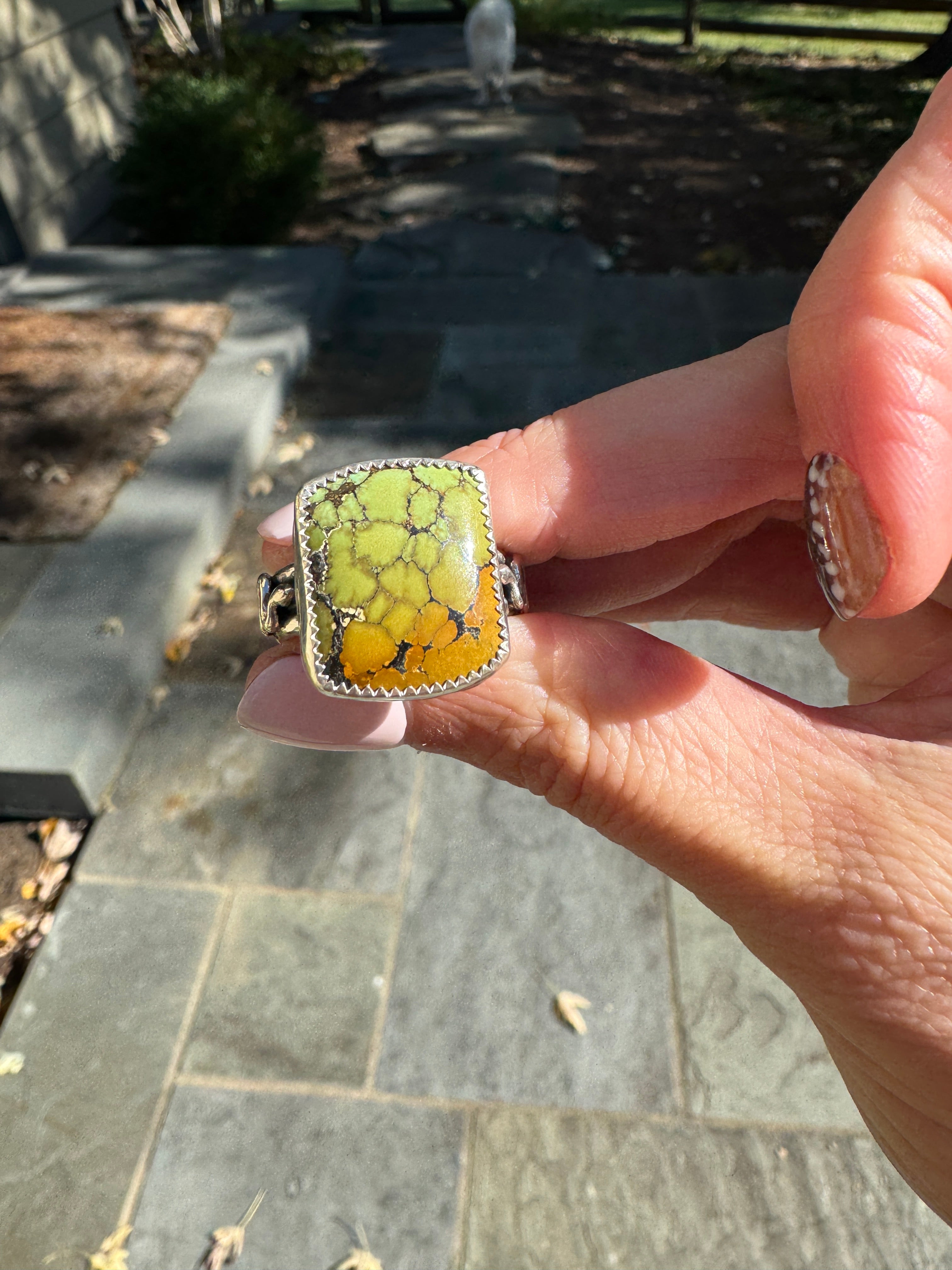 Americana ring. Southwest style turquoise with sterling silver snakes. Western rodeo cowboy style jewelry