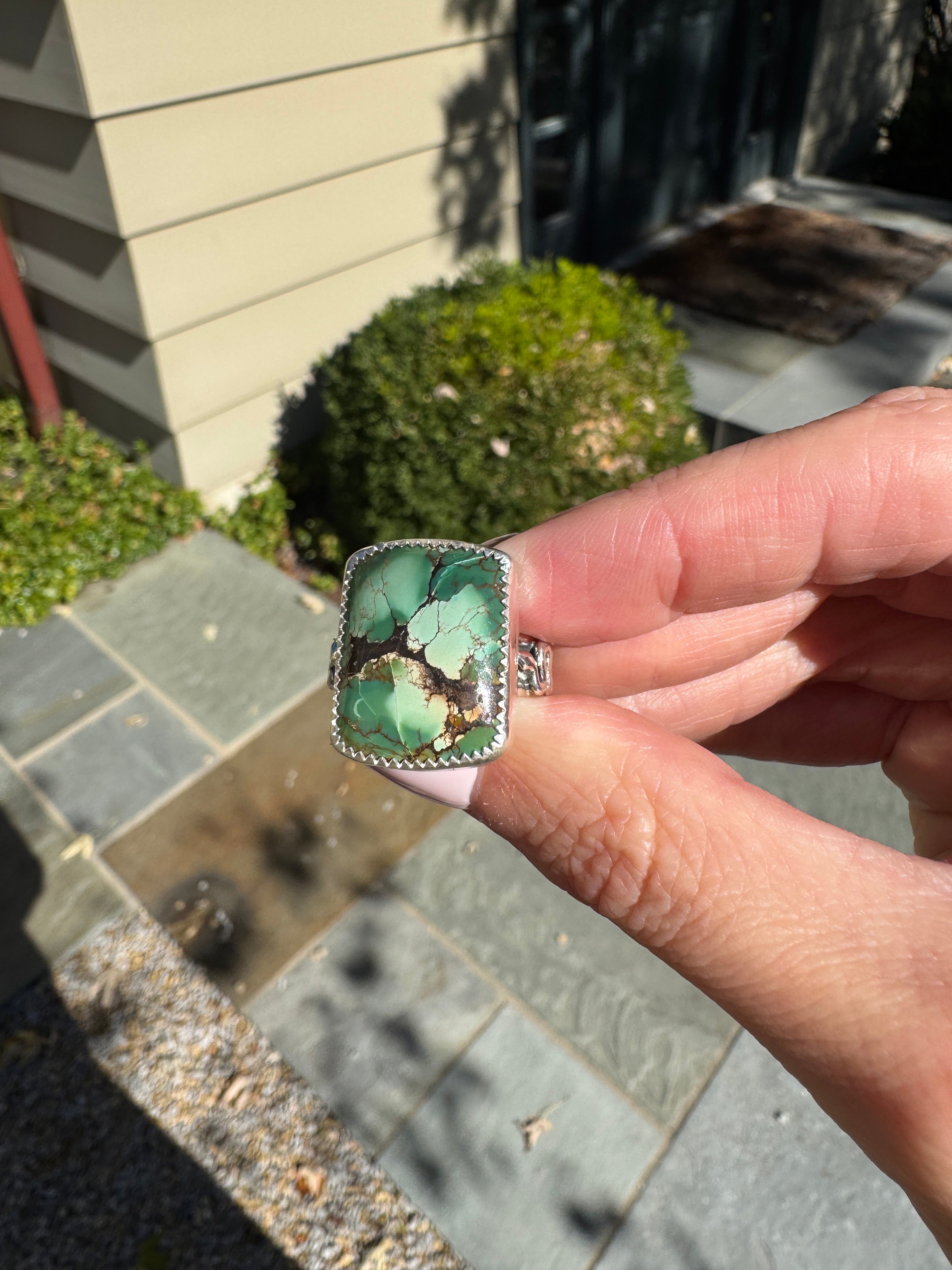 Americana ring. Southwest style turquoise with sterling silver snakes. Western rodeo cowboy style jewelry