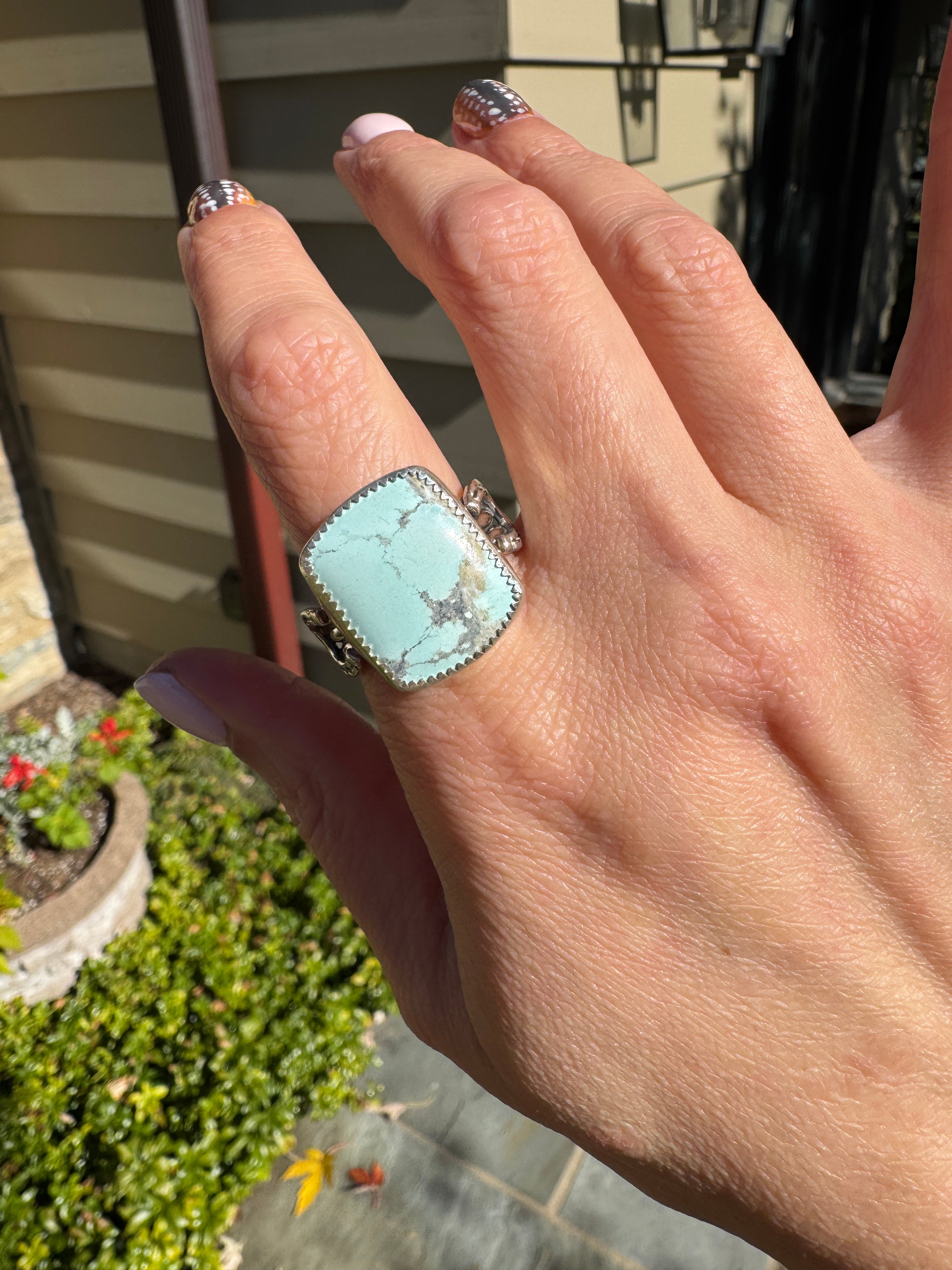 Americana ring. Southwest style turquoise with sterling silver horseshoe. Western rodeo cowboy style jewelry