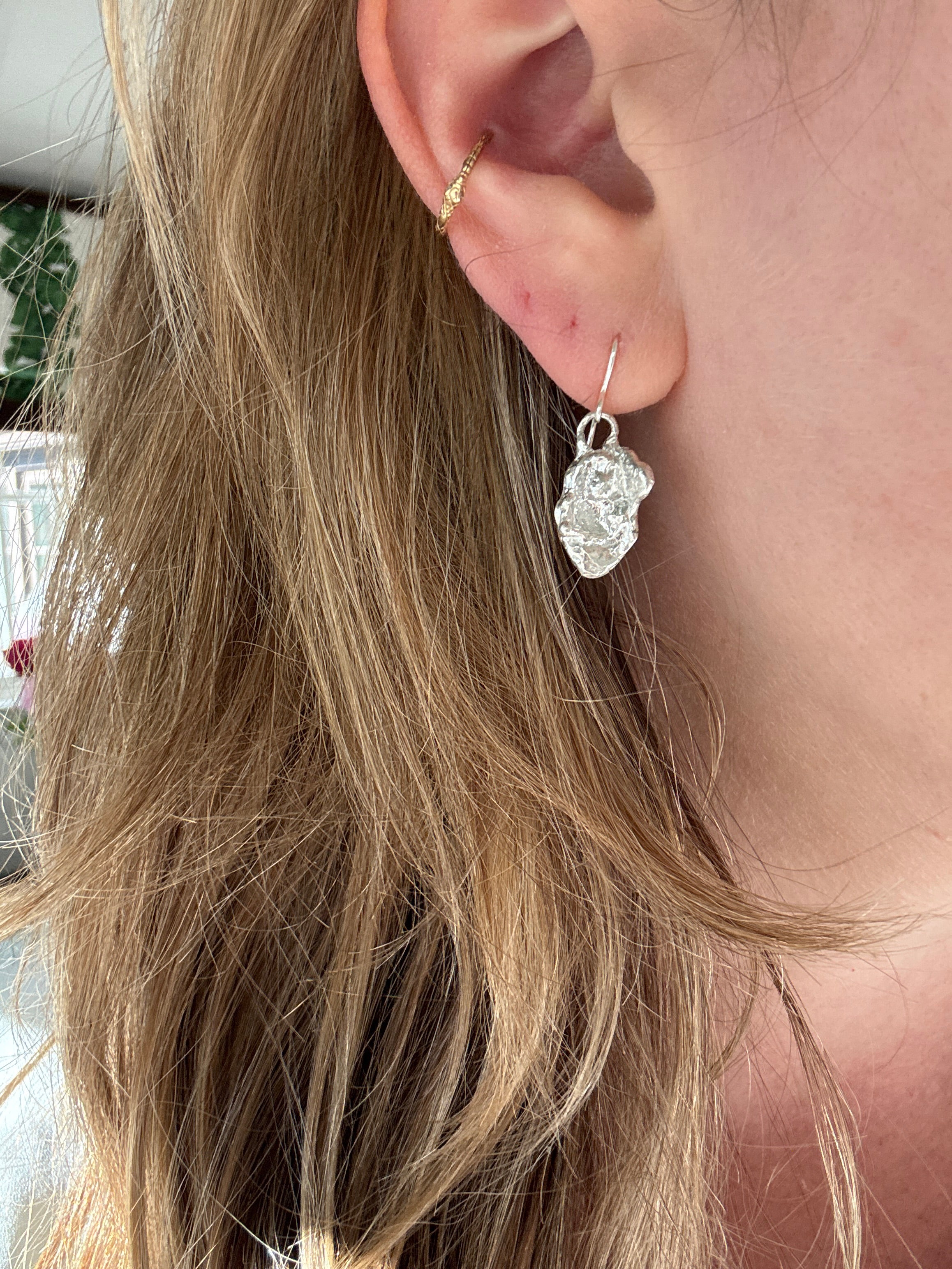 Sterling Silver Water Cast Drop Earrings