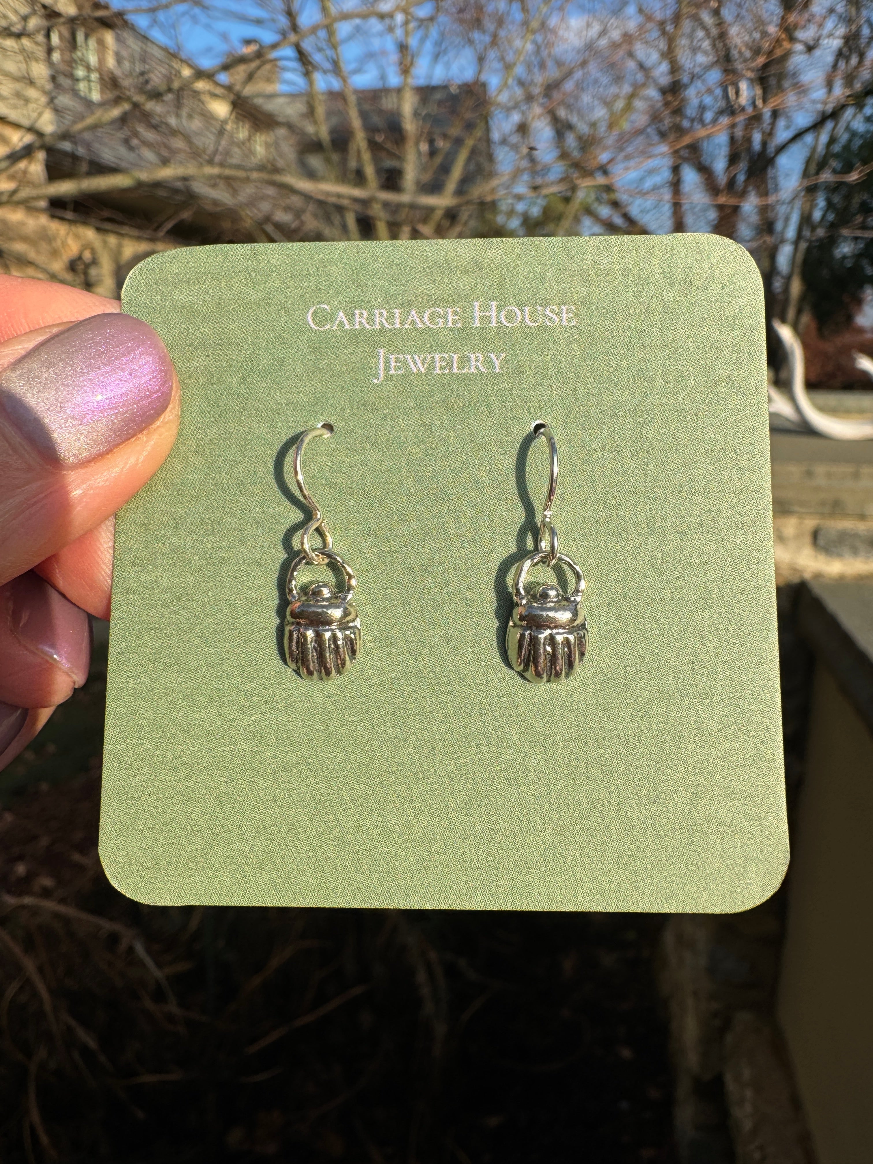 Sterling Silver Scarab Earrings