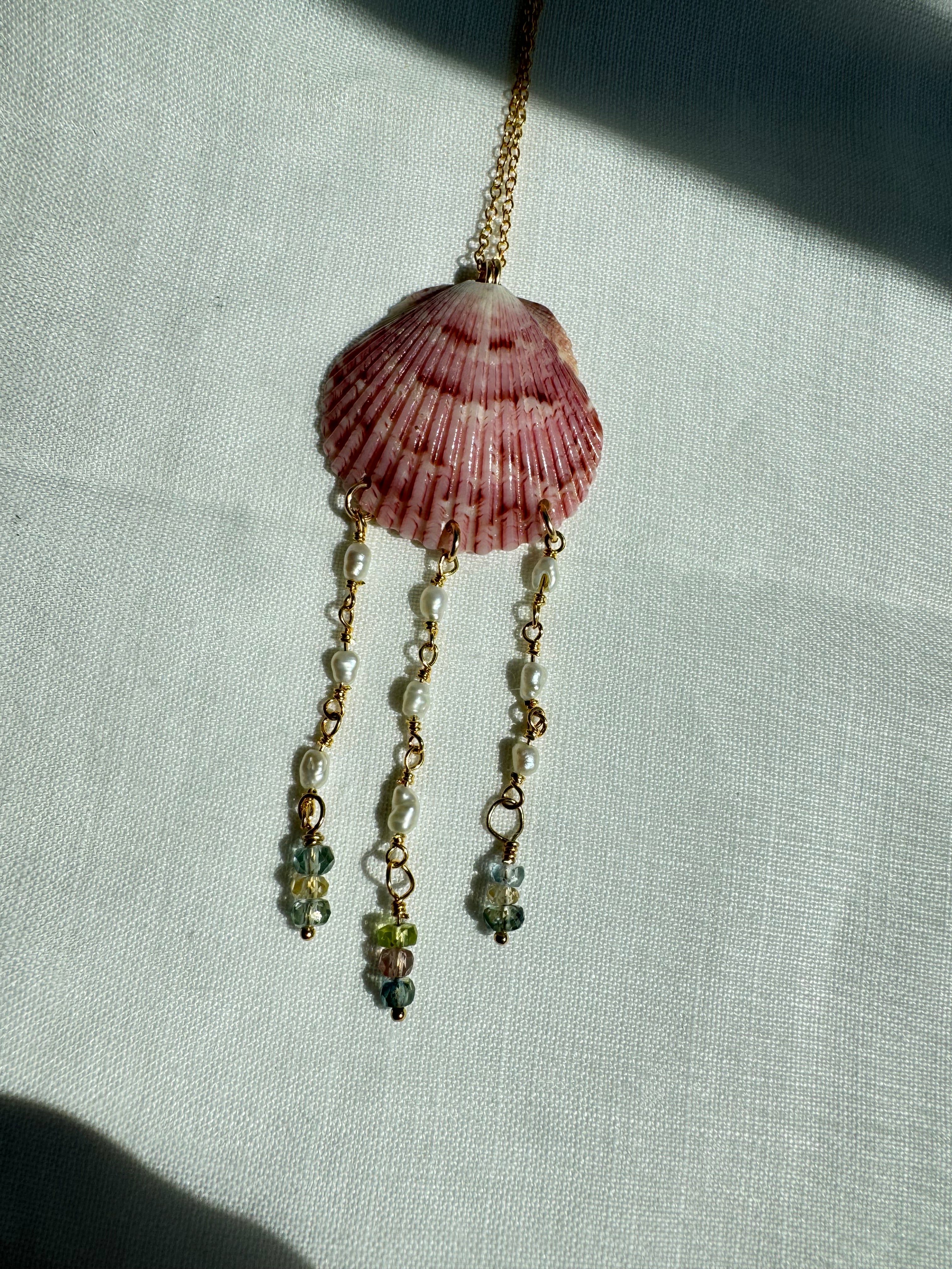 Pink Shell Necklace with Pearl and Sapphire