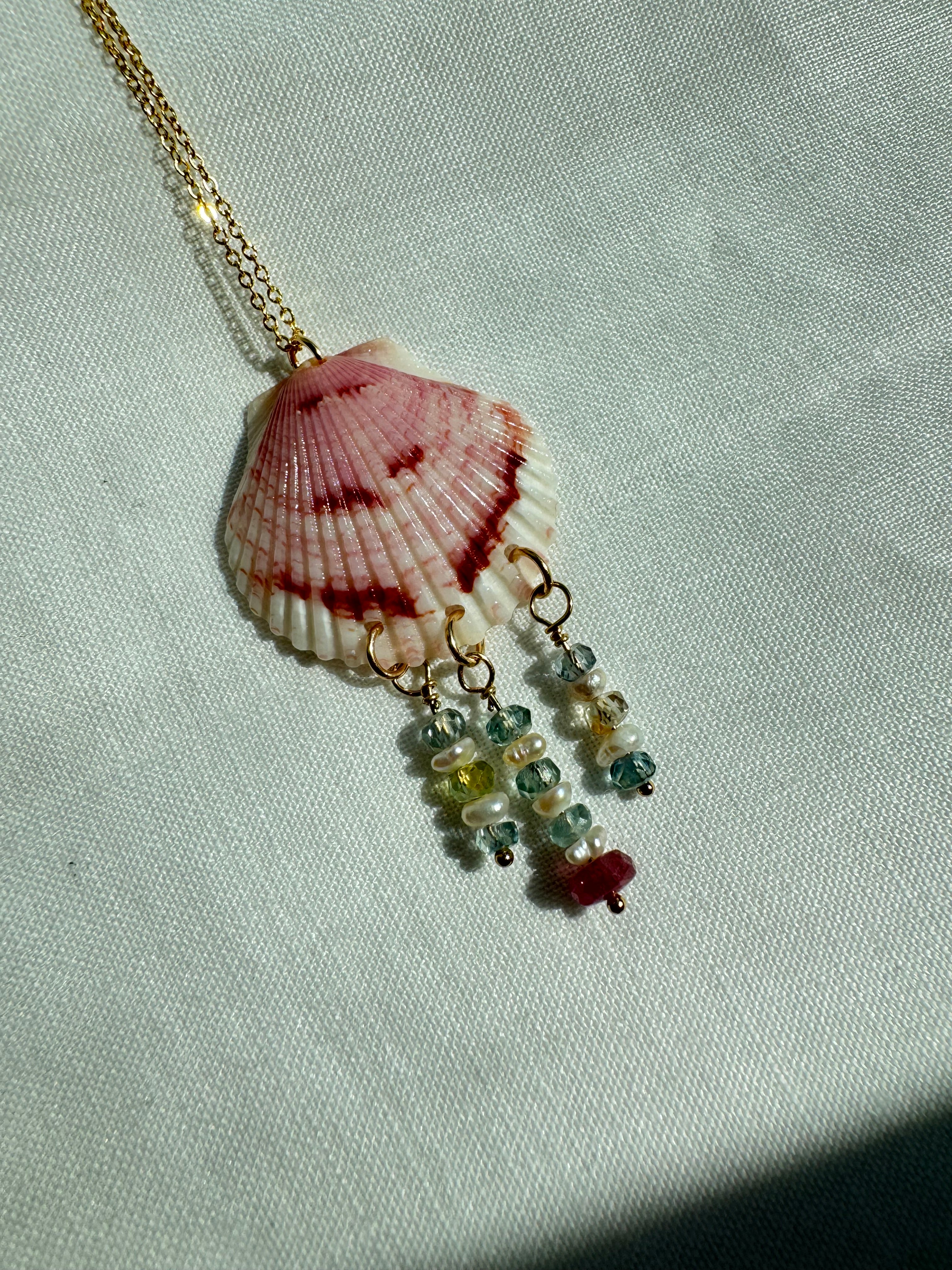 Pink Shell Necklace with Sapphire