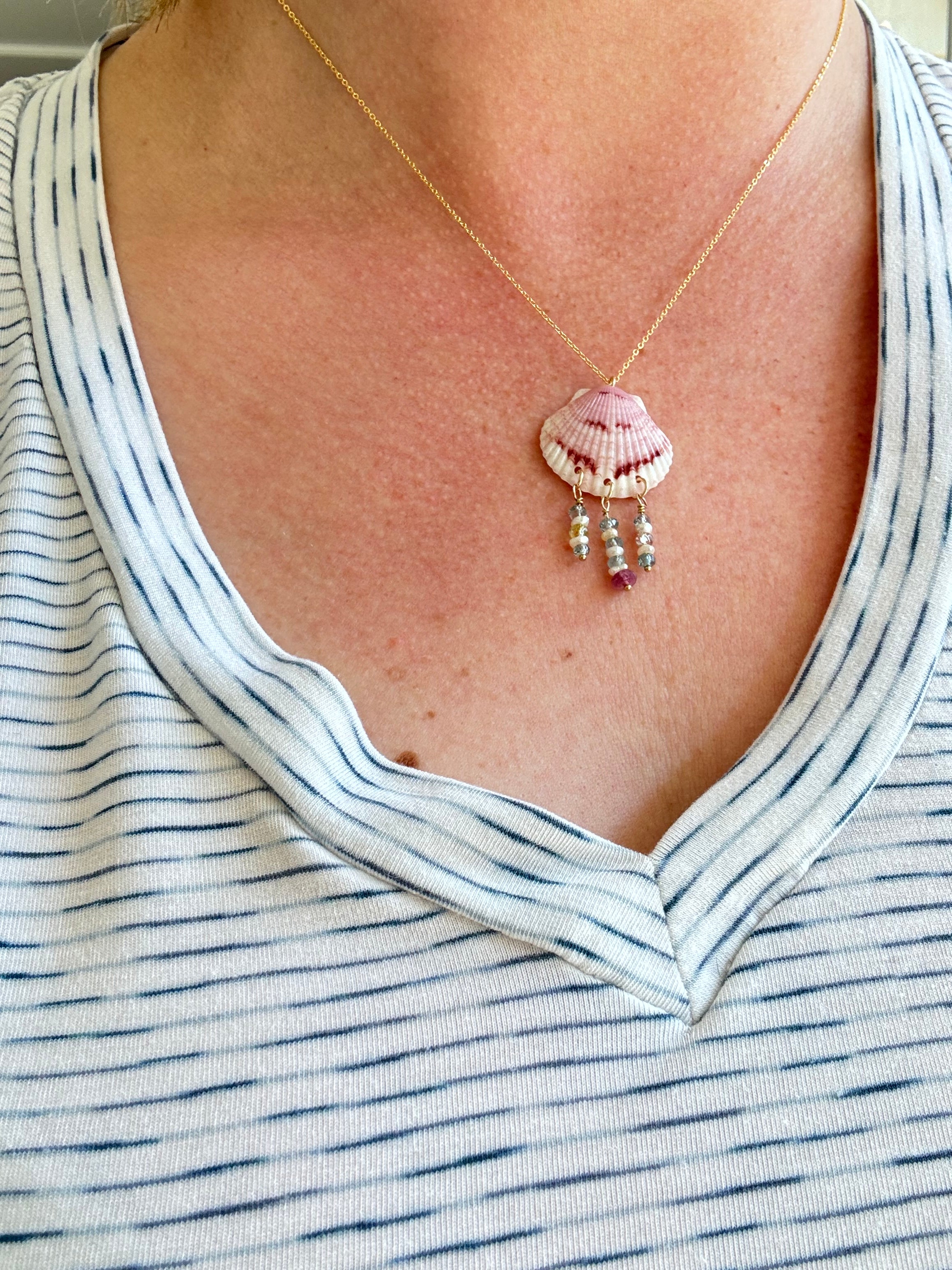 Pink Shell Necklace with Sapphire