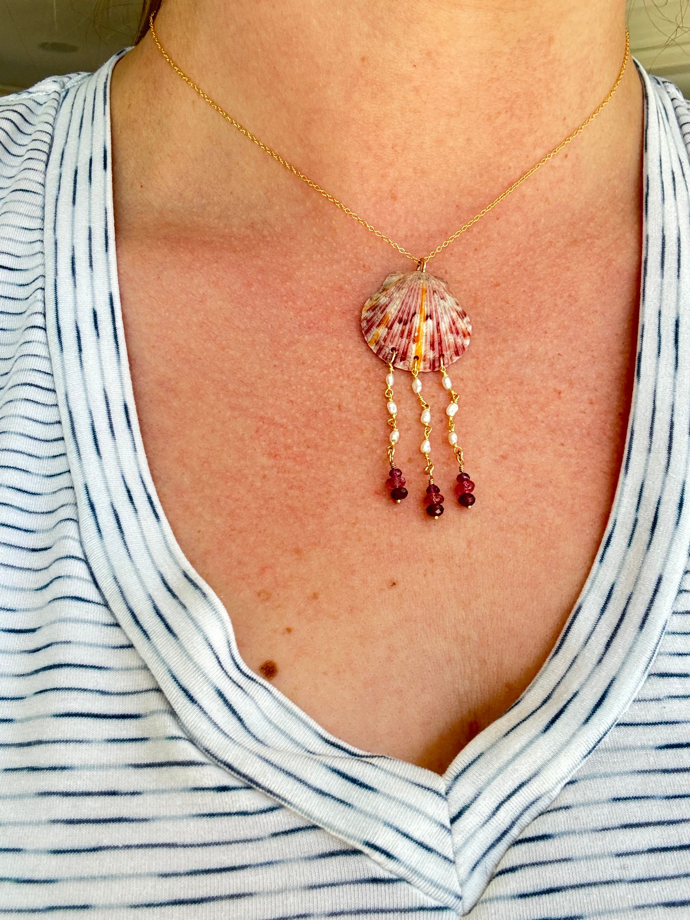 Garnet Shell Necklace