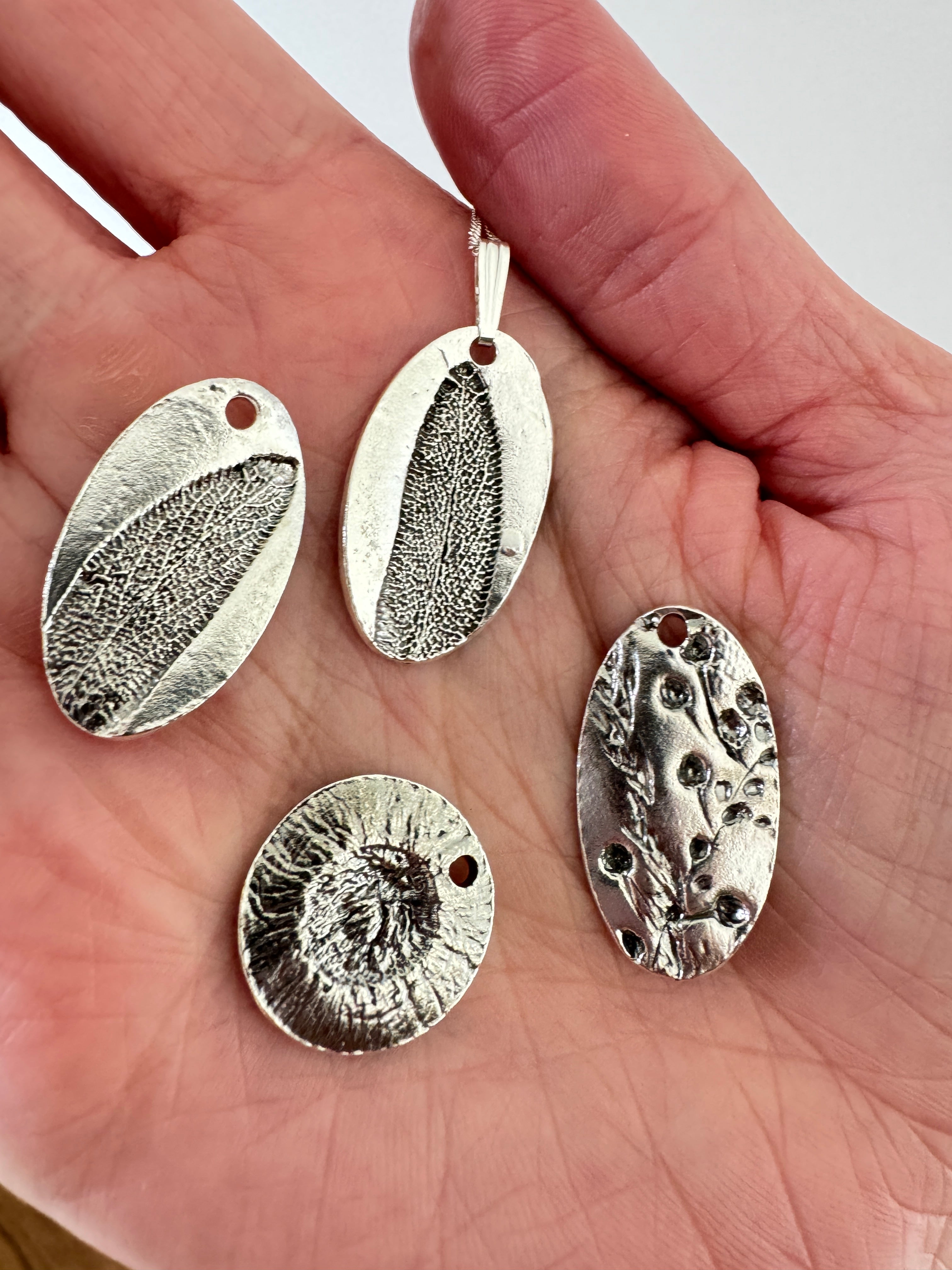 Fine Silver botanical sage pendants for necklaces