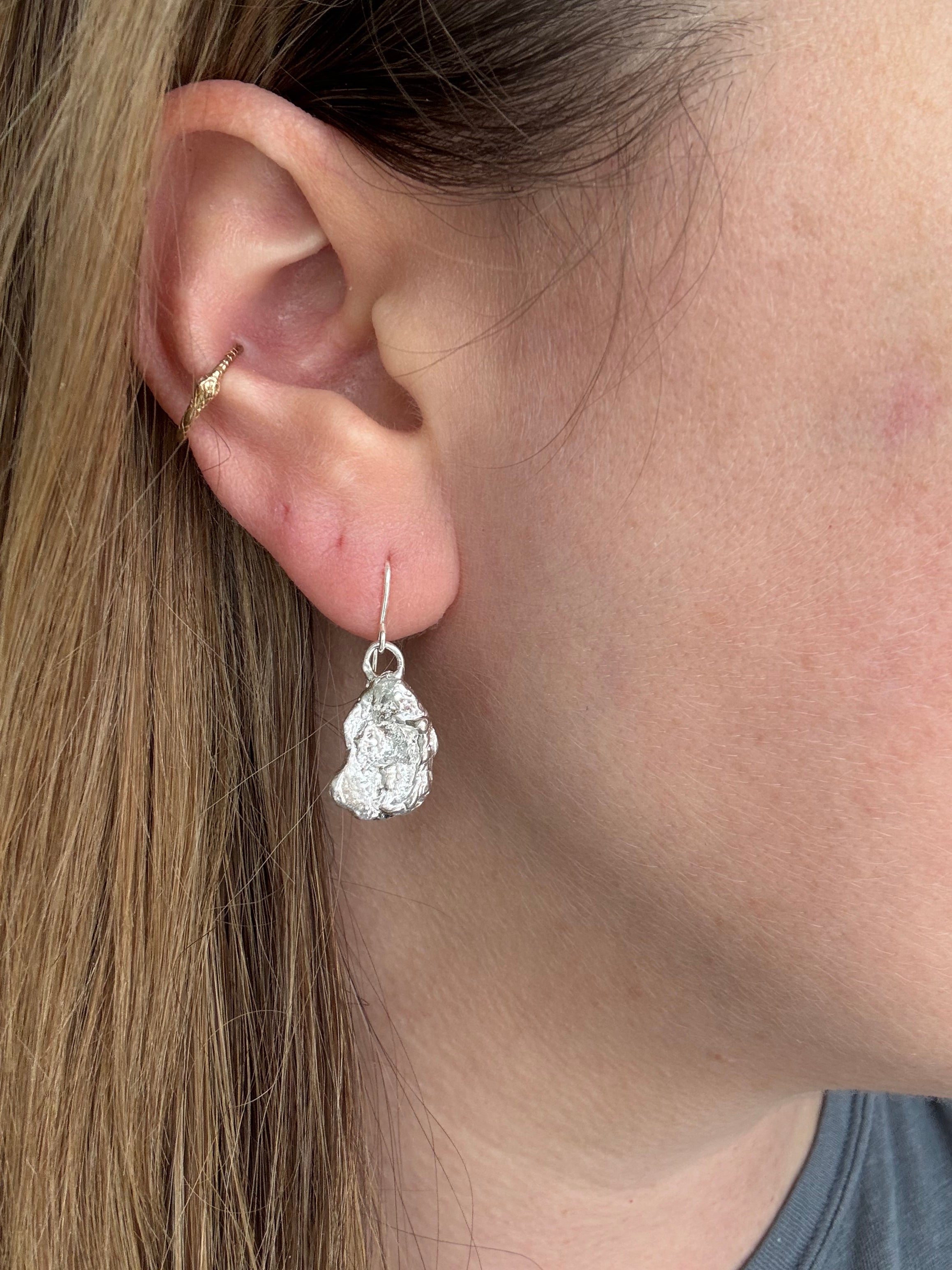 Sterling Silver Water Cast Drop Earrings