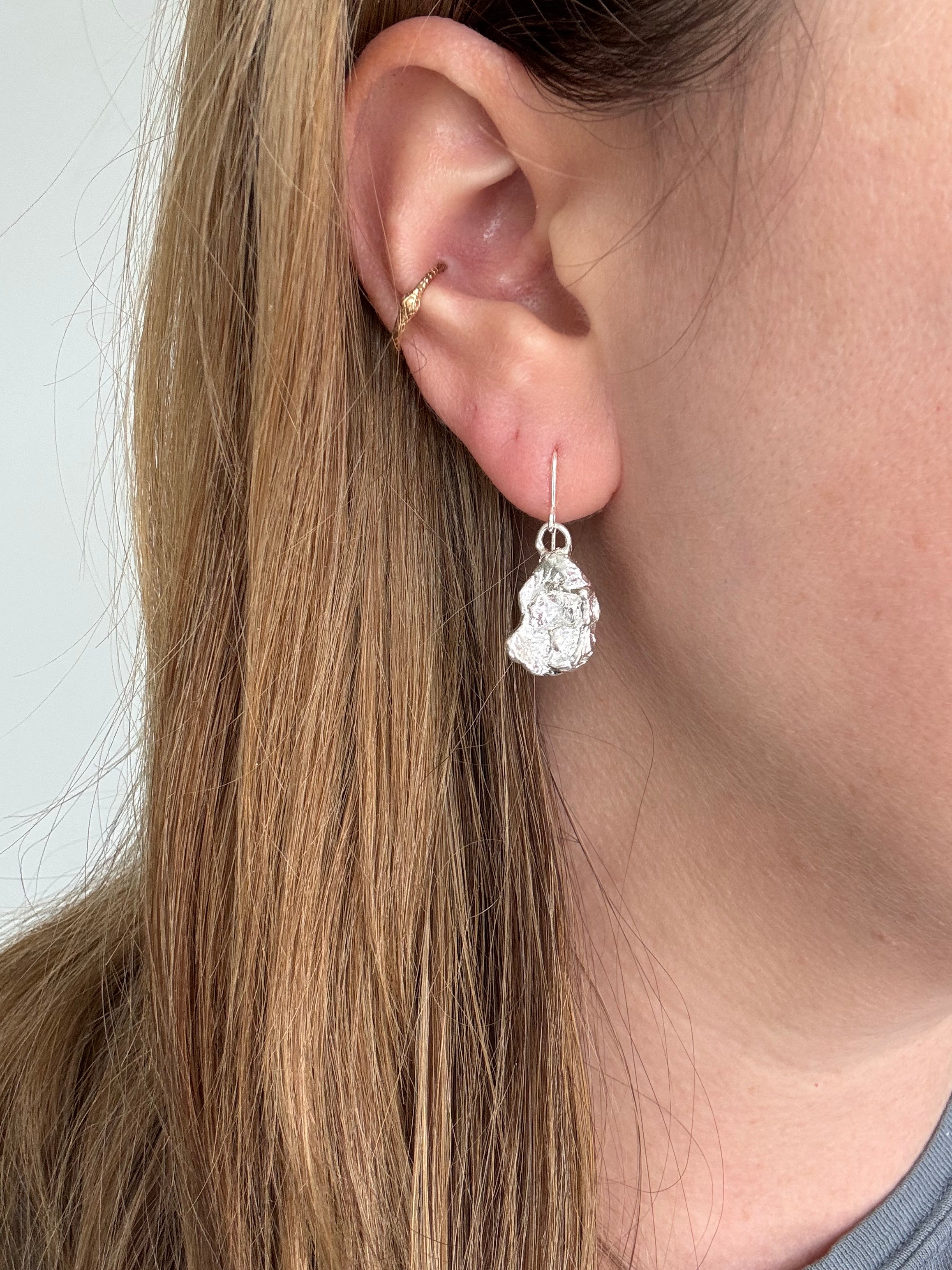 Sterling Silver Water Cast Drop Earrings