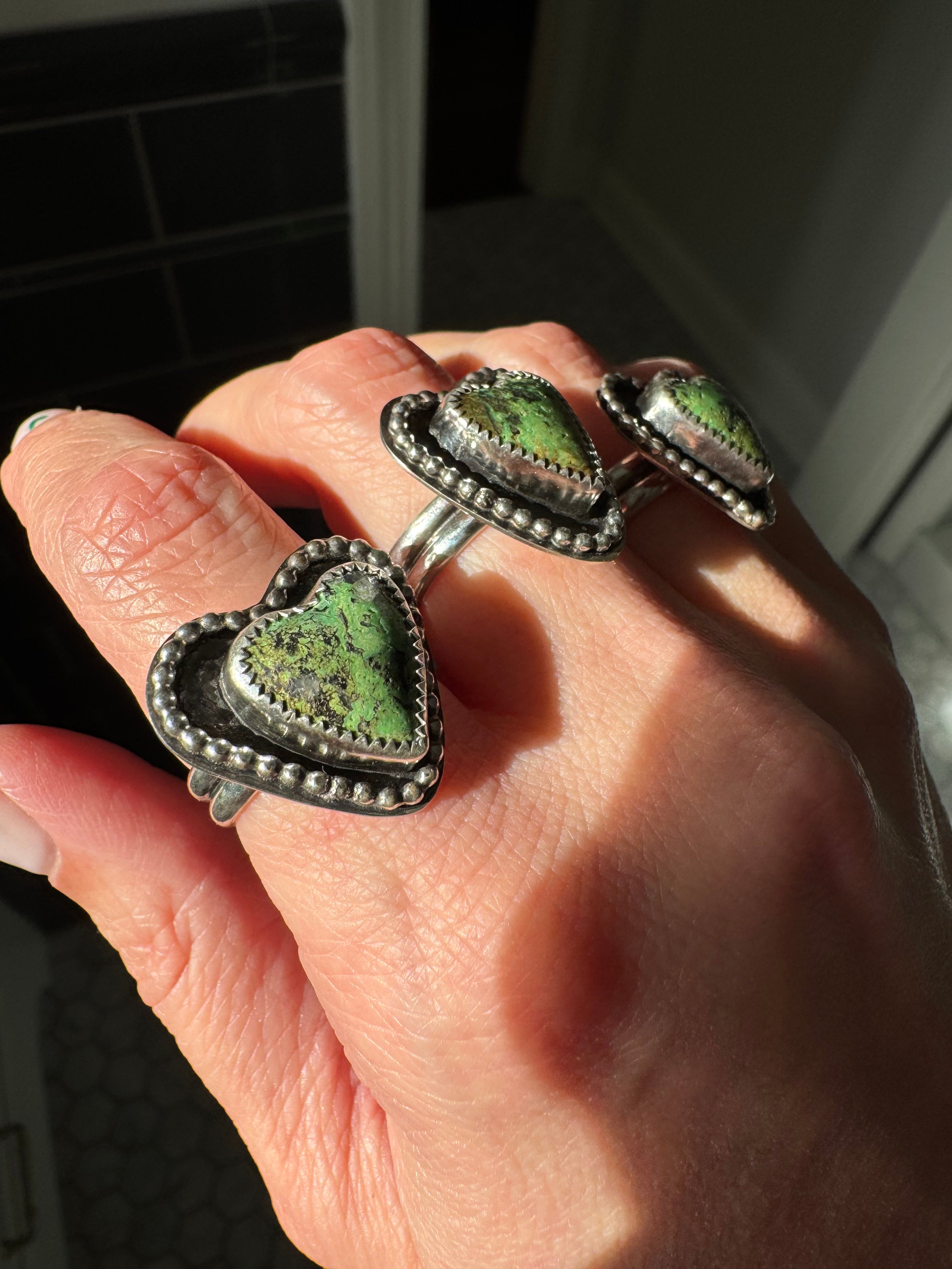 Beaded Turquoise Heart Rings