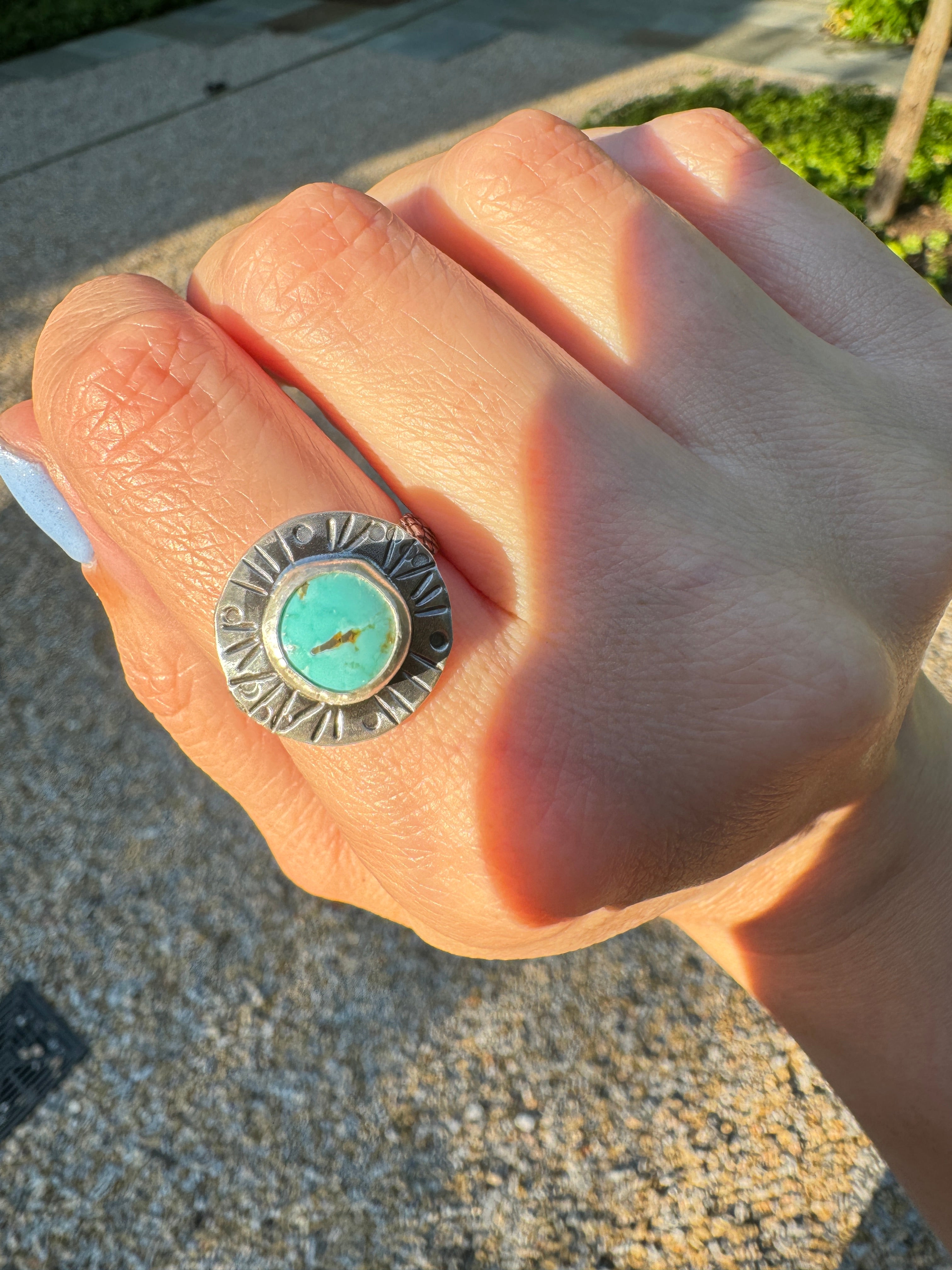 Sterling Silver & Carico Lake Turquoise Ring (Size 8.5)