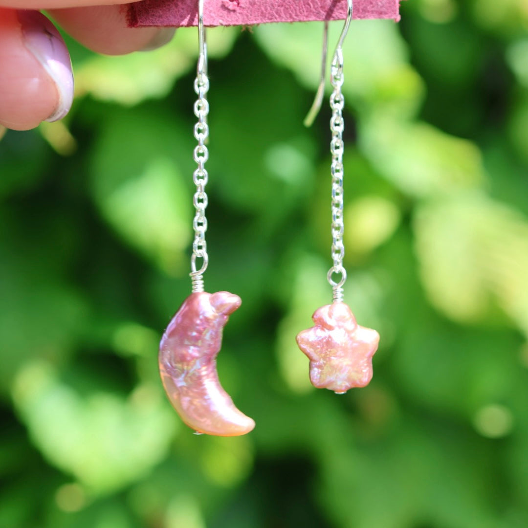 Moon & Star Pearl Earrings | Celestial Earrings | Freshwater Pearls