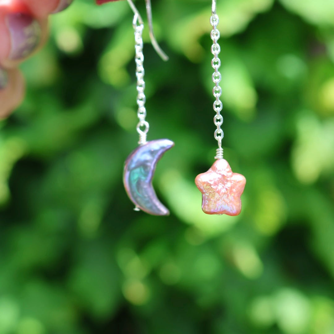 Moon & Star Pearl Earrings | Celestial Earrings | Freshwater Pearls