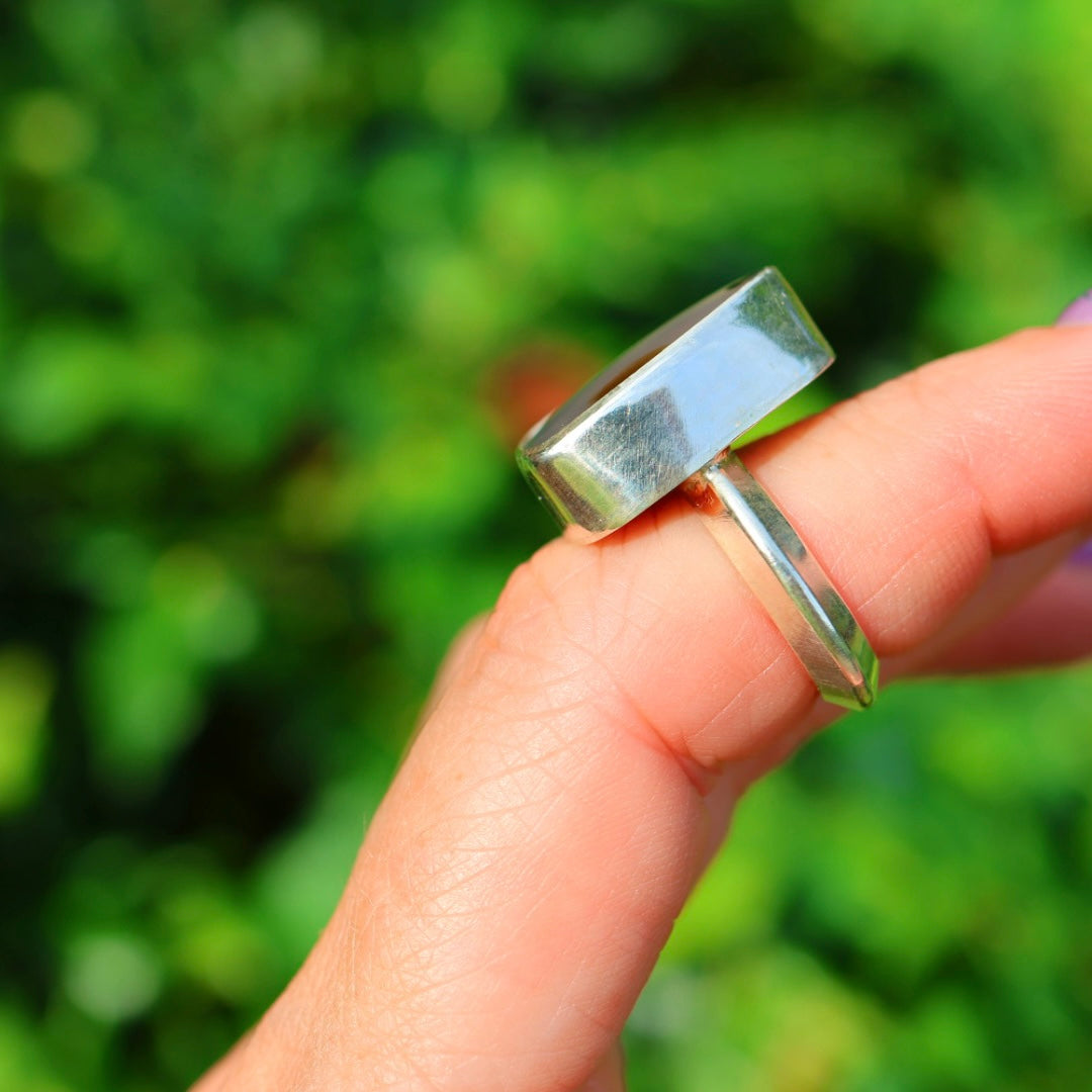Montana Agate & New Zealand Abalone Ring | Iridescent Rainbow Ring | Size 5.5-6
