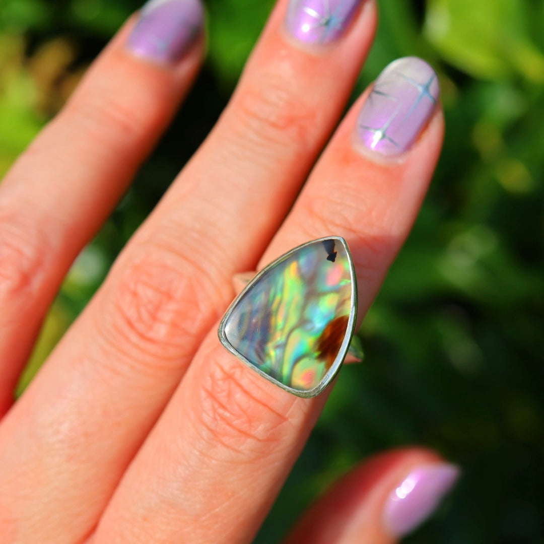 Montana Agate & New Zealand Abalone Ring | Iridescent Rainbow Ring | Size 5.5-6