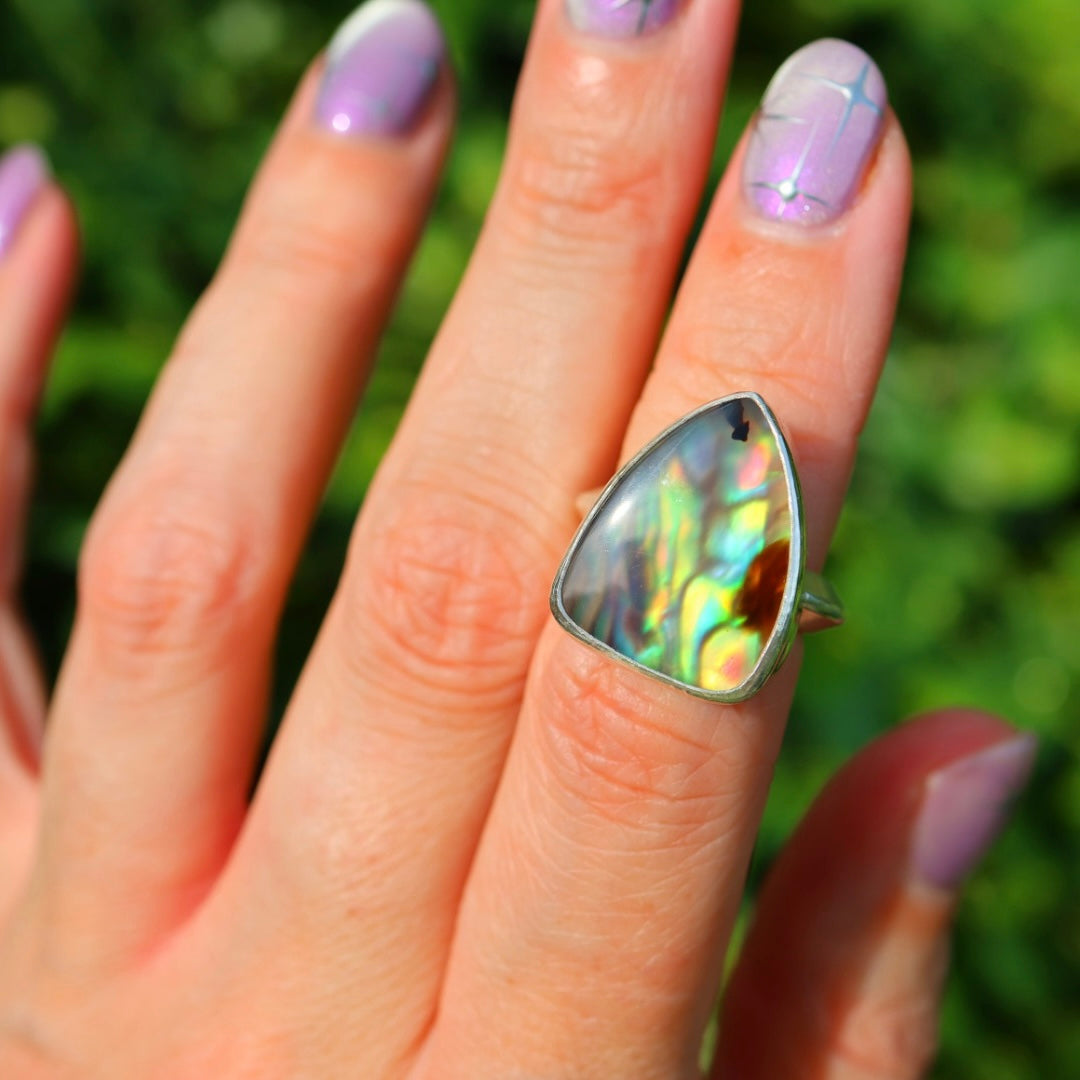 Montana Agate & New Zealand Abalone Ring | Iridescent Rainbow Ring | Size 5.5-6