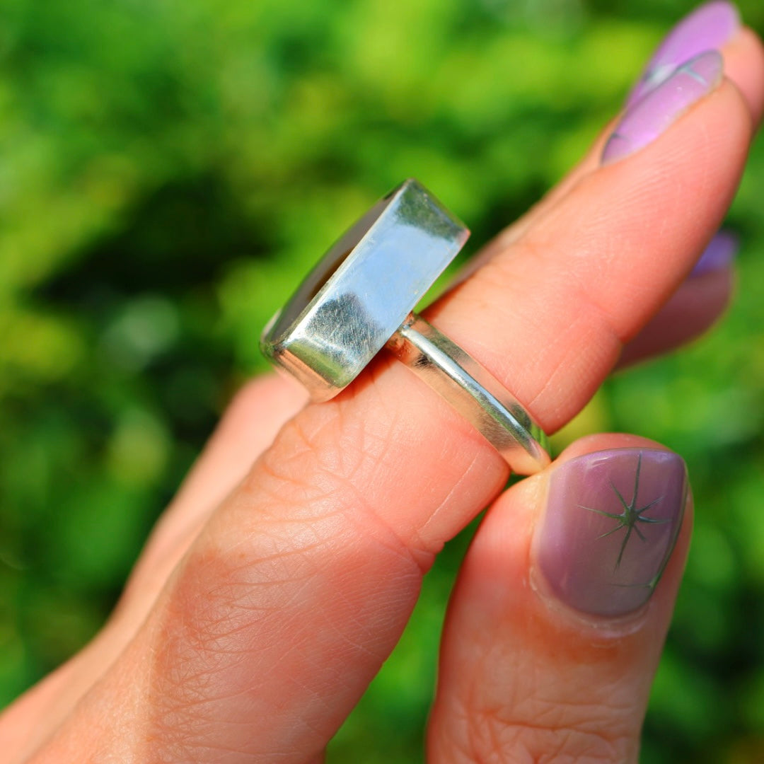 Montana Agate & New Zealand Abalone Ring | Iridescent Rainbow Ring | Size 5.5-6