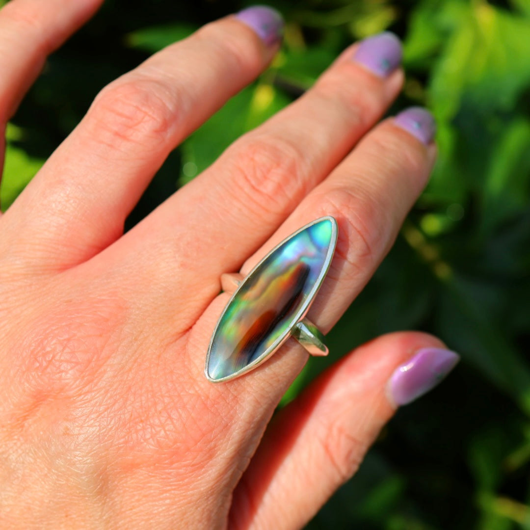 Montana Agate & New Zealand Abalone Ring | Iridescent Rainbow Ring | Size 8.25