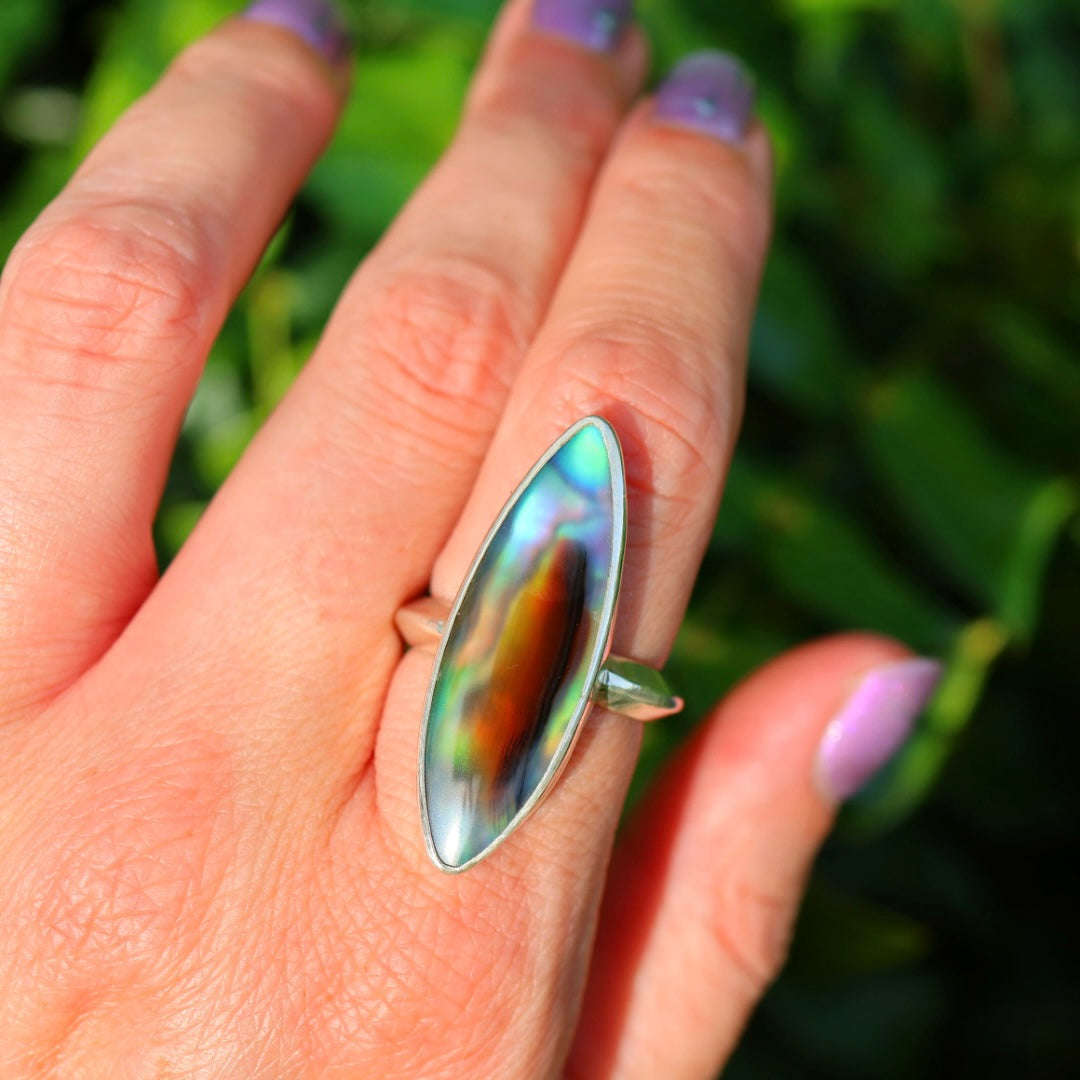 Montana Agate & New Zealand Abalone Ring | Iridescent Rainbow Ring | Size 8.25