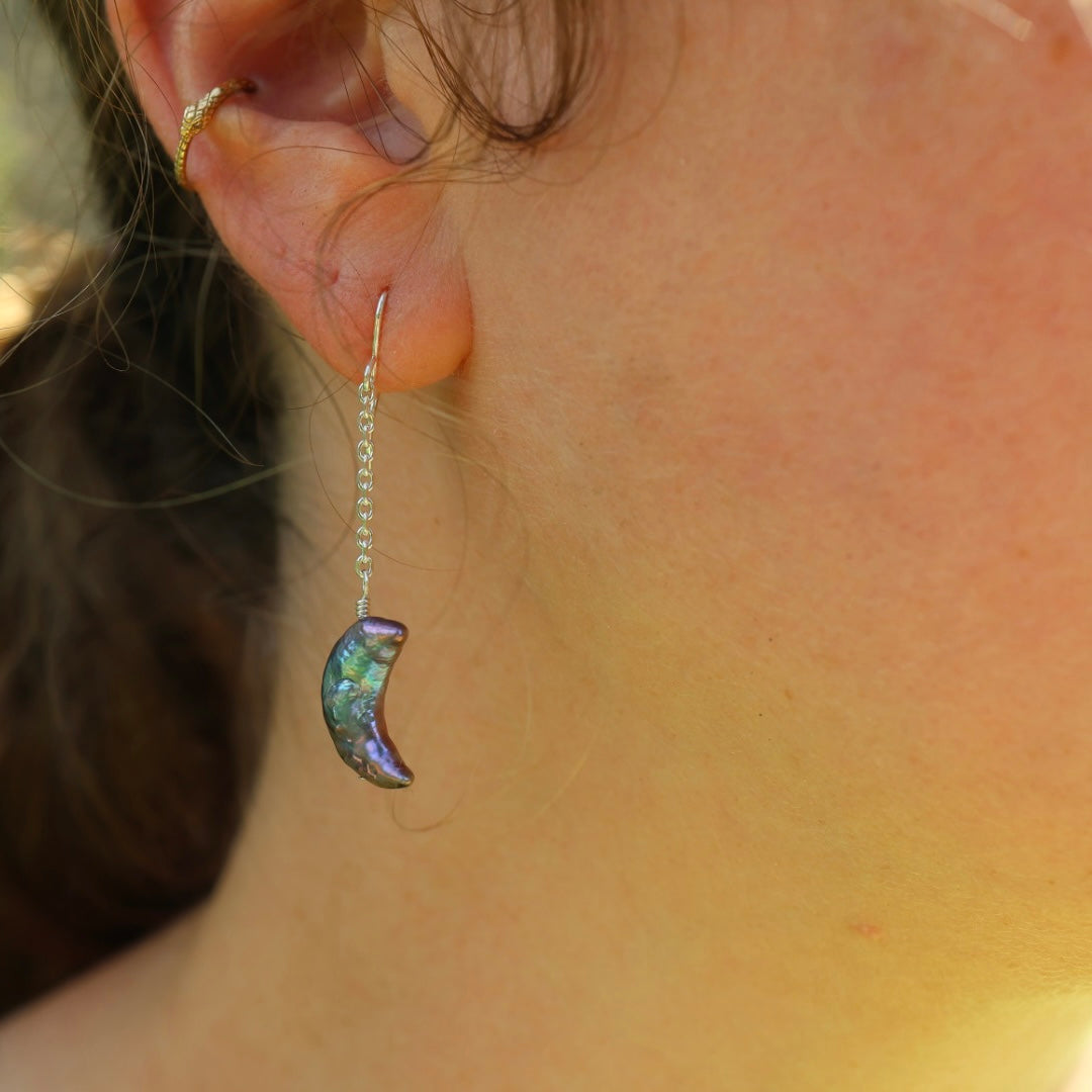 Moon & Star Pearl Earrings | Celestial Earrings | Freshwater Pearls