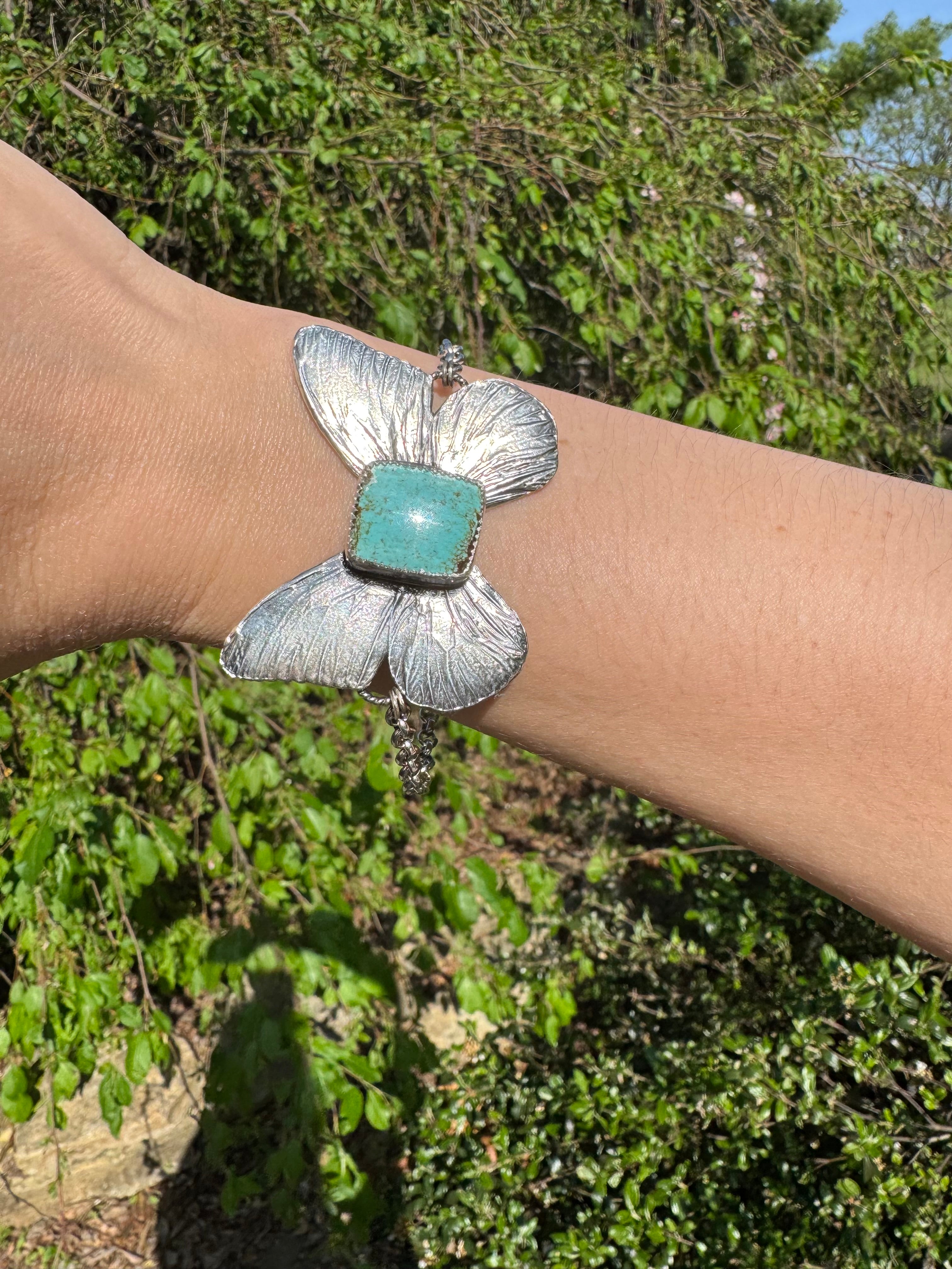 Sterling Silver Butterfly Bracelet with Nevada #8 Turquoise