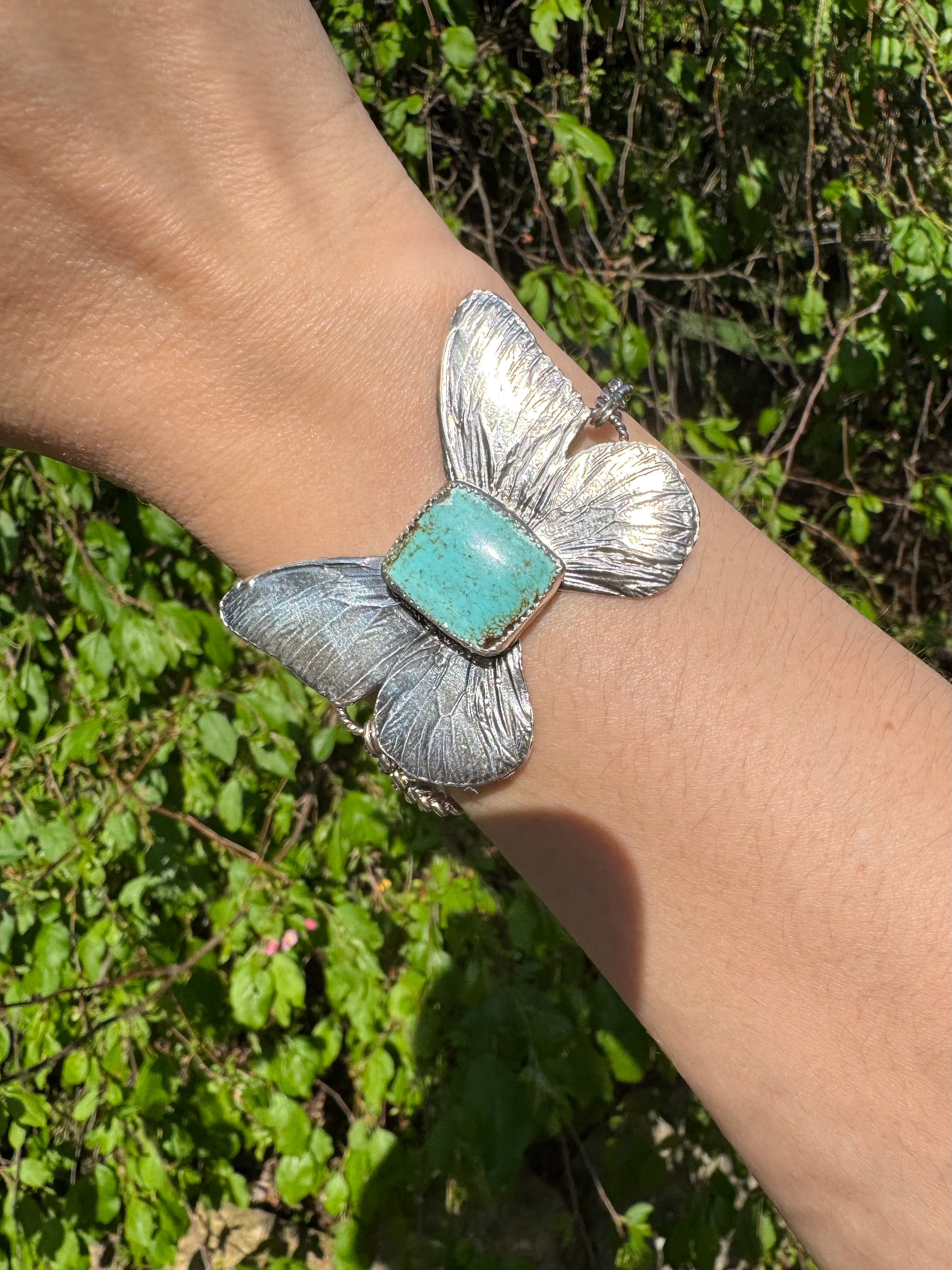 Sterling Silver Butterfly Bracelet with Nevada #8 Turquoise