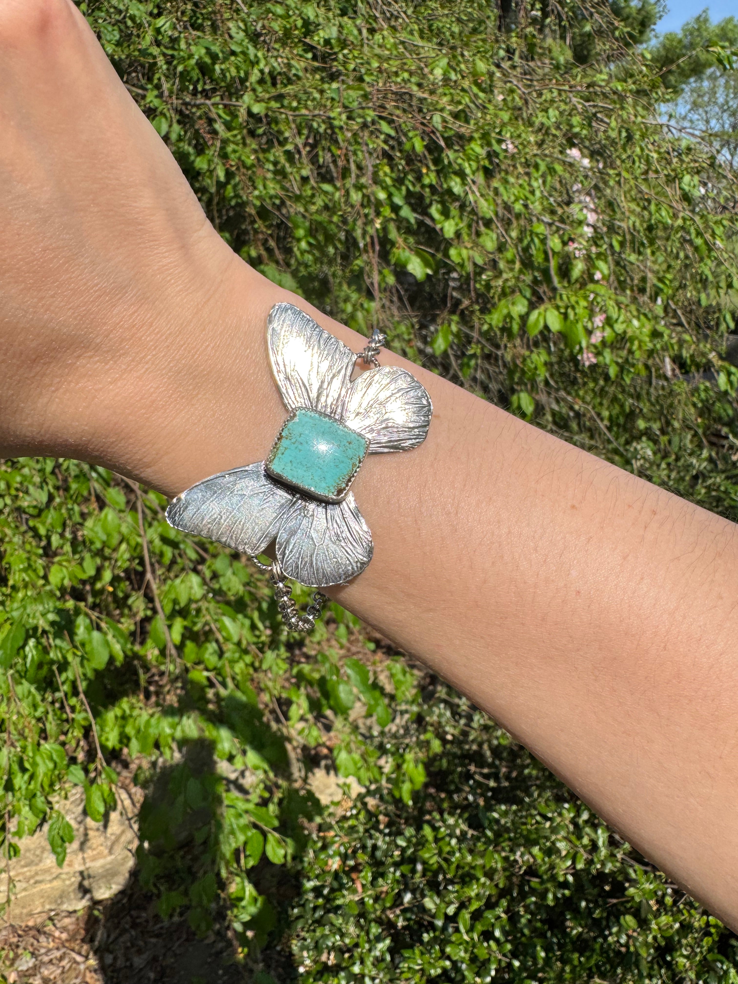 Sterling Silver Butterfly Bracelet with Nevada #8 Turquoise