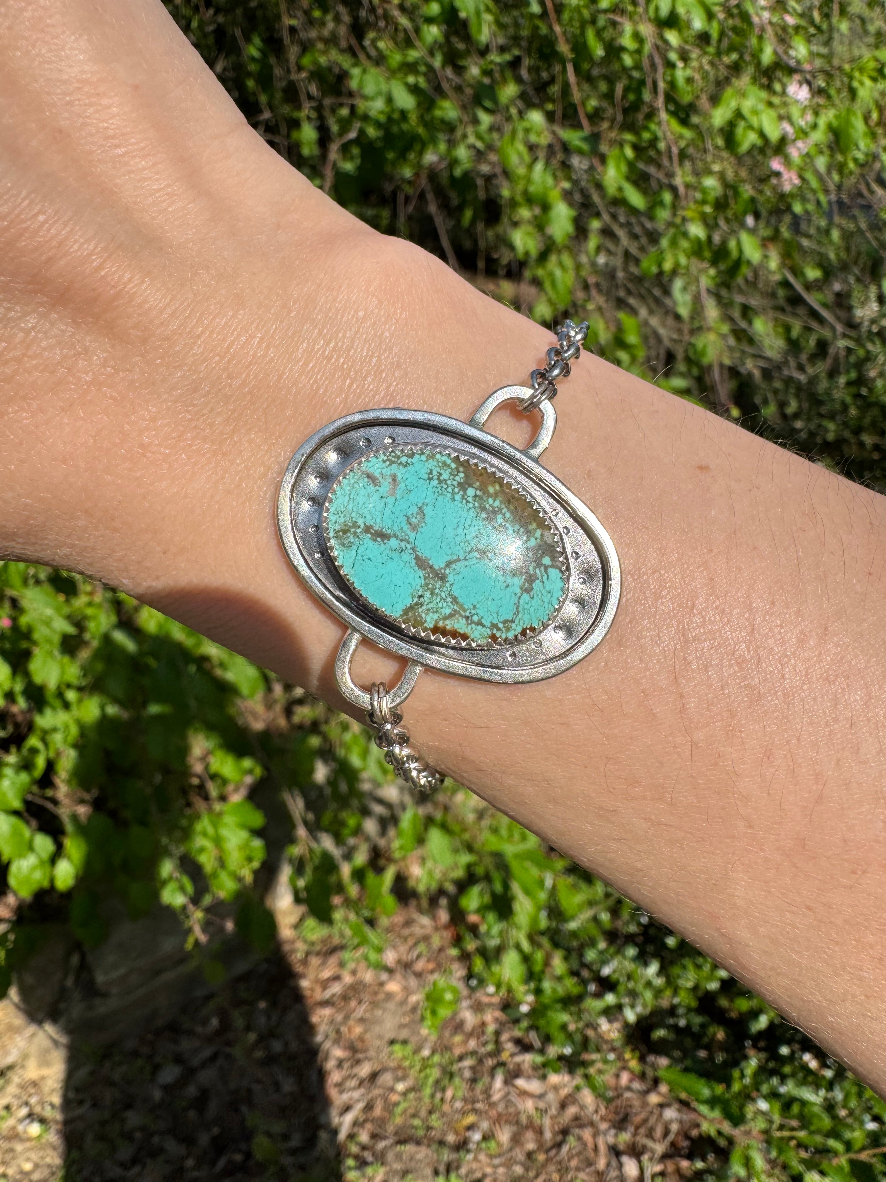 Oval Sterling Silver Bracelet with Nevada #8 Turquoise
