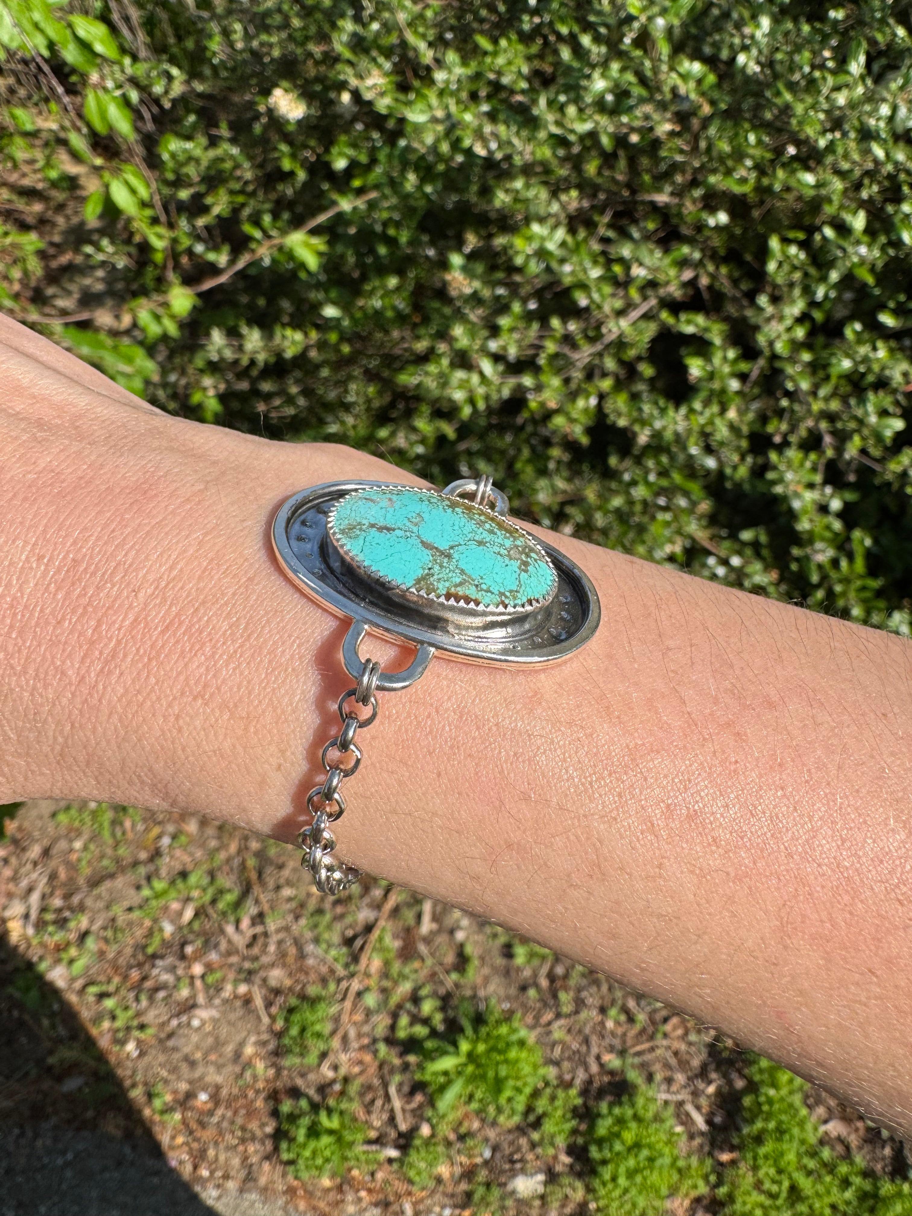 Oval Sterling Silver Bracelet with Nevada #8 Turquoise