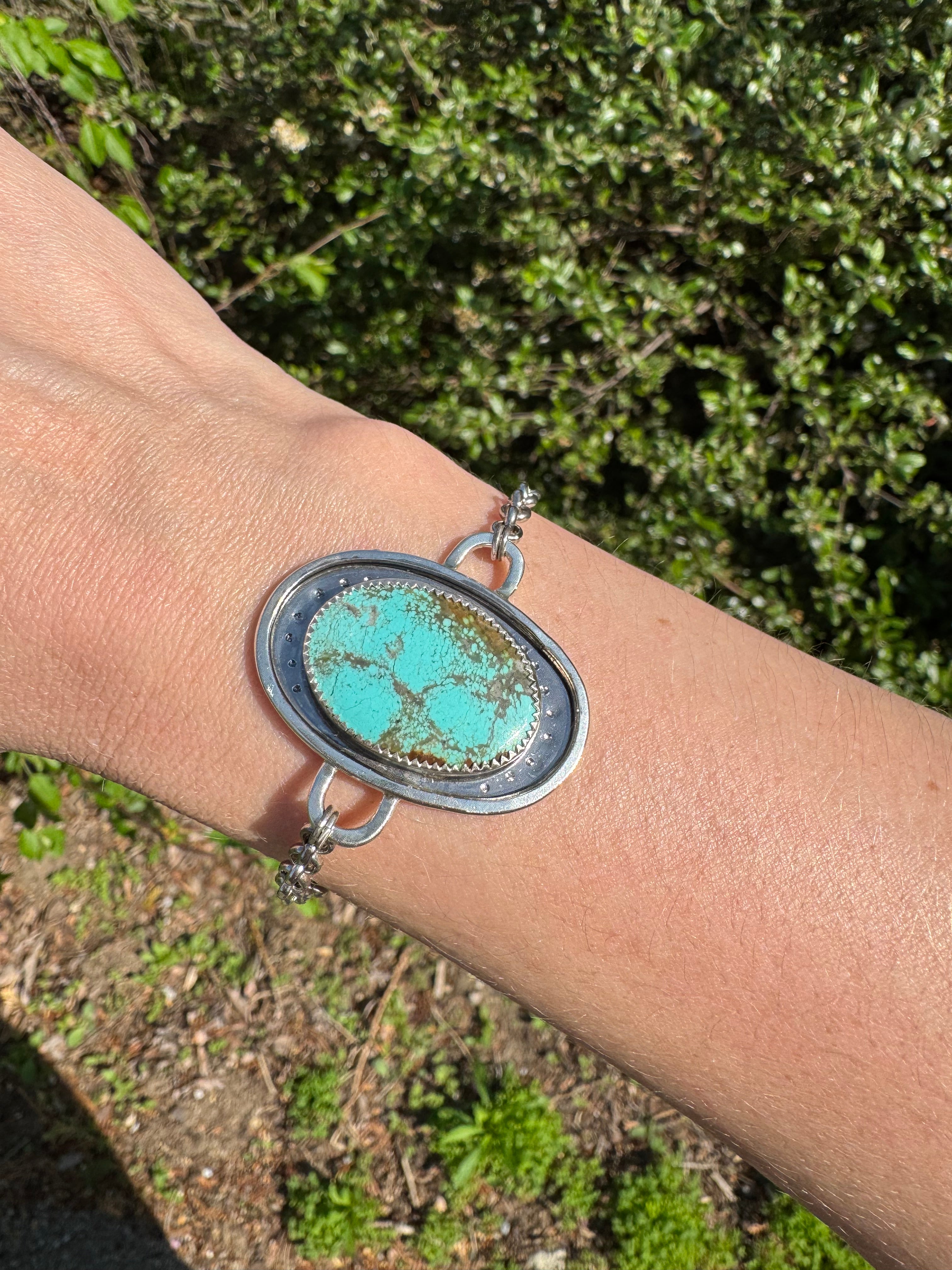 Oval Sterling Silver Bracelet with Nevada #8 Turquoise