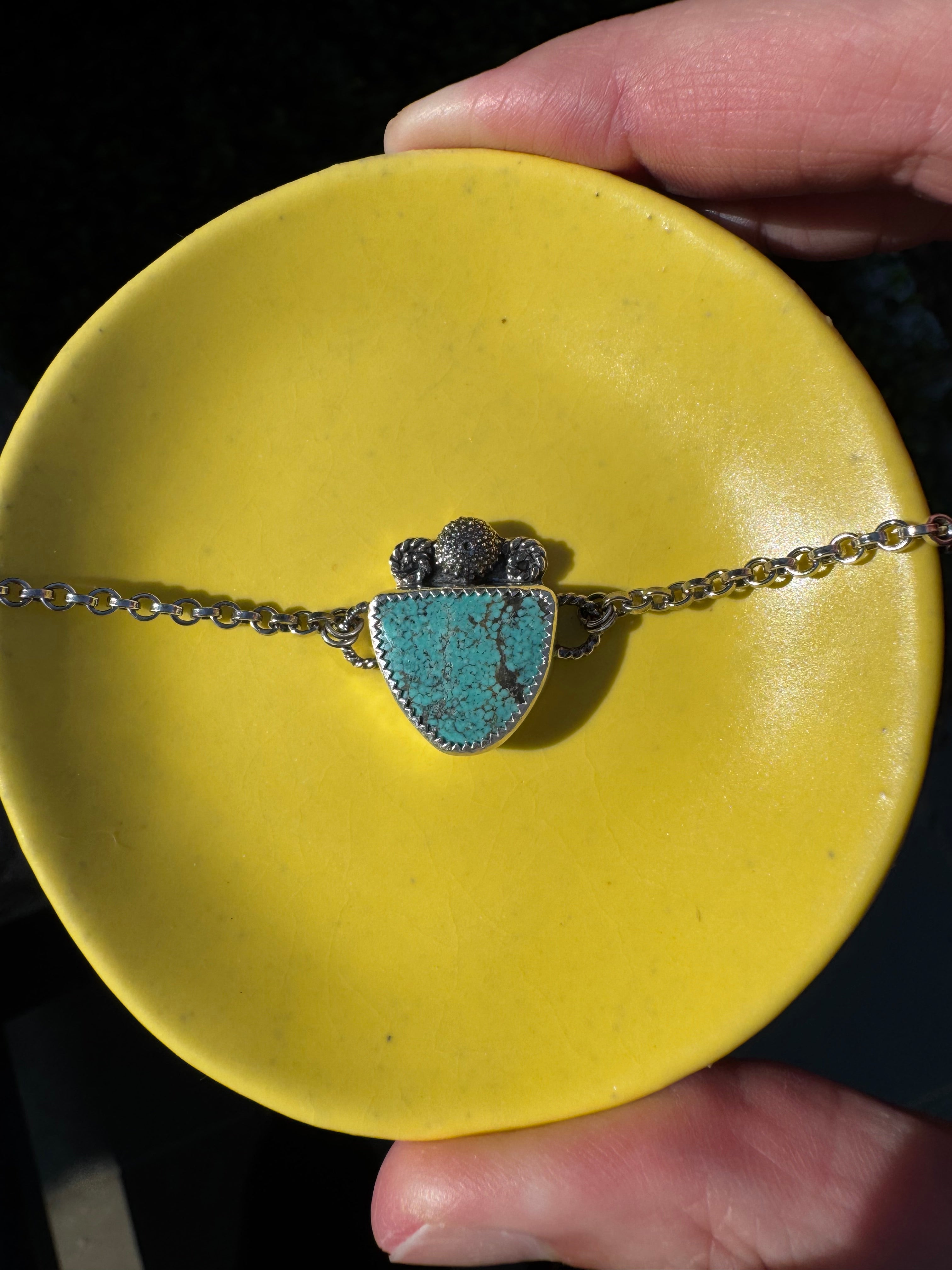 Sterling Silver Sea Urchin Bracelet with Nevada #8 Turquoise