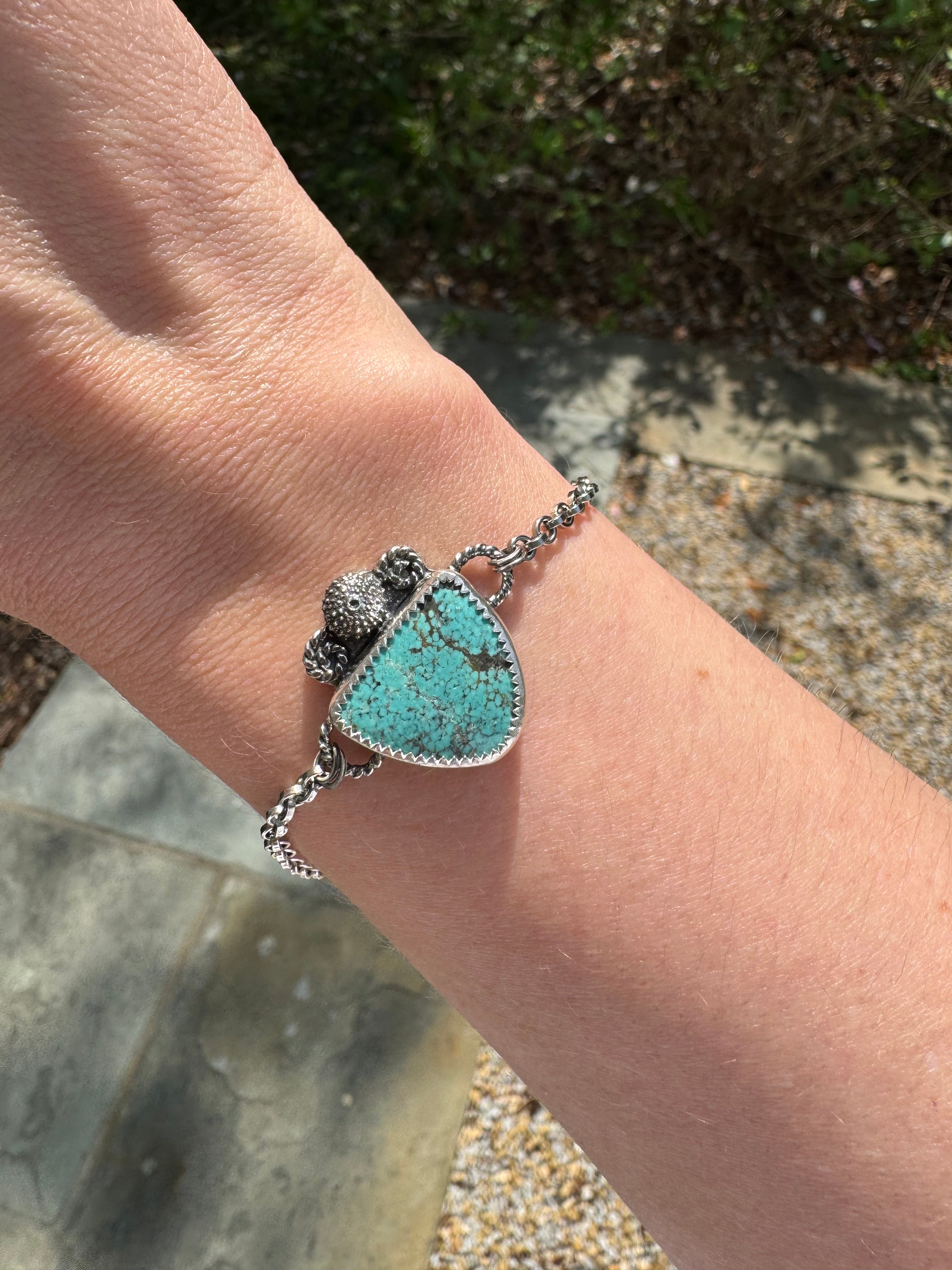 Sterling Silver Sea Urchin Bracelet with Nevada #8 Turquoise