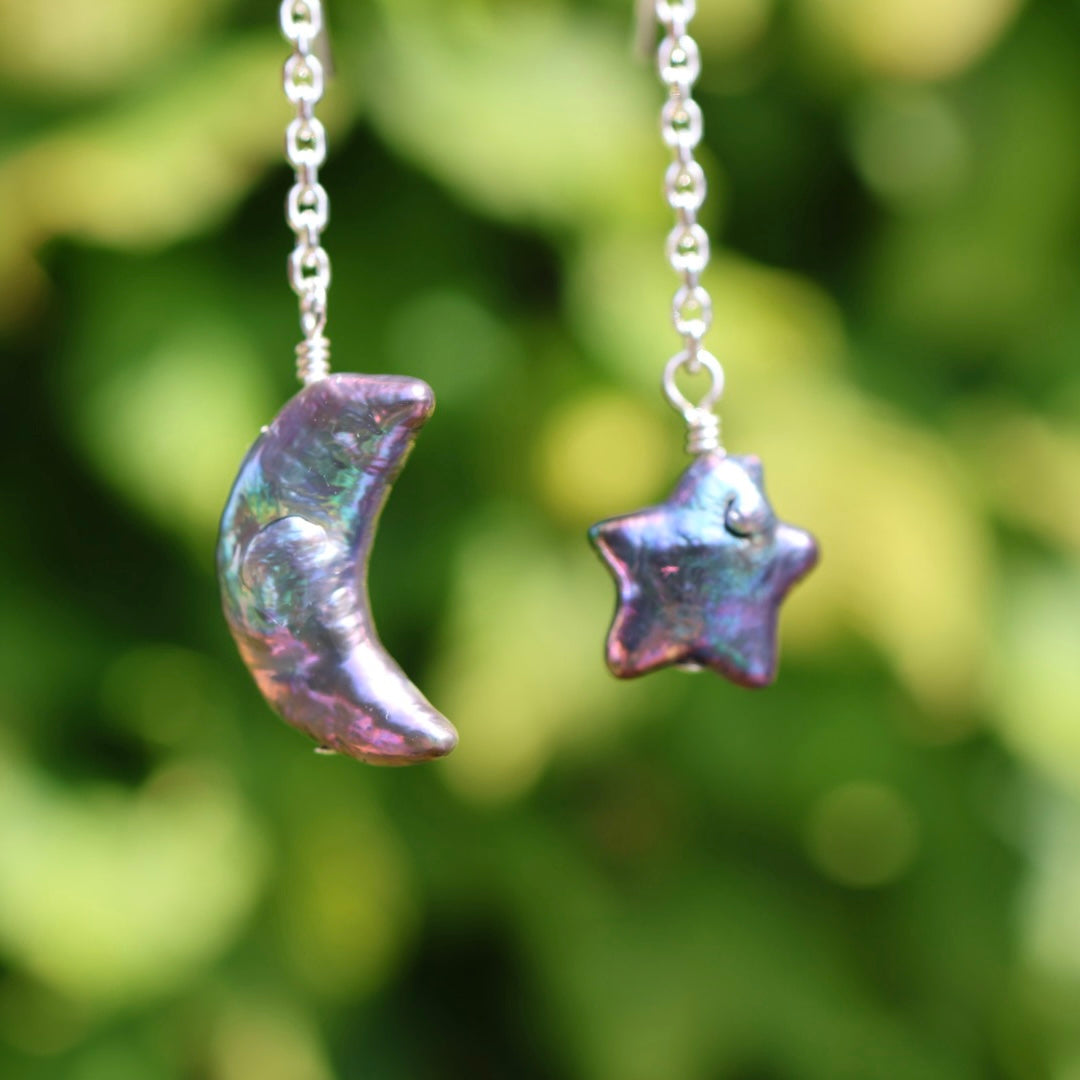 Moon & Star Pearl Earrings | Celestial Earrings | Freshwater Pearls