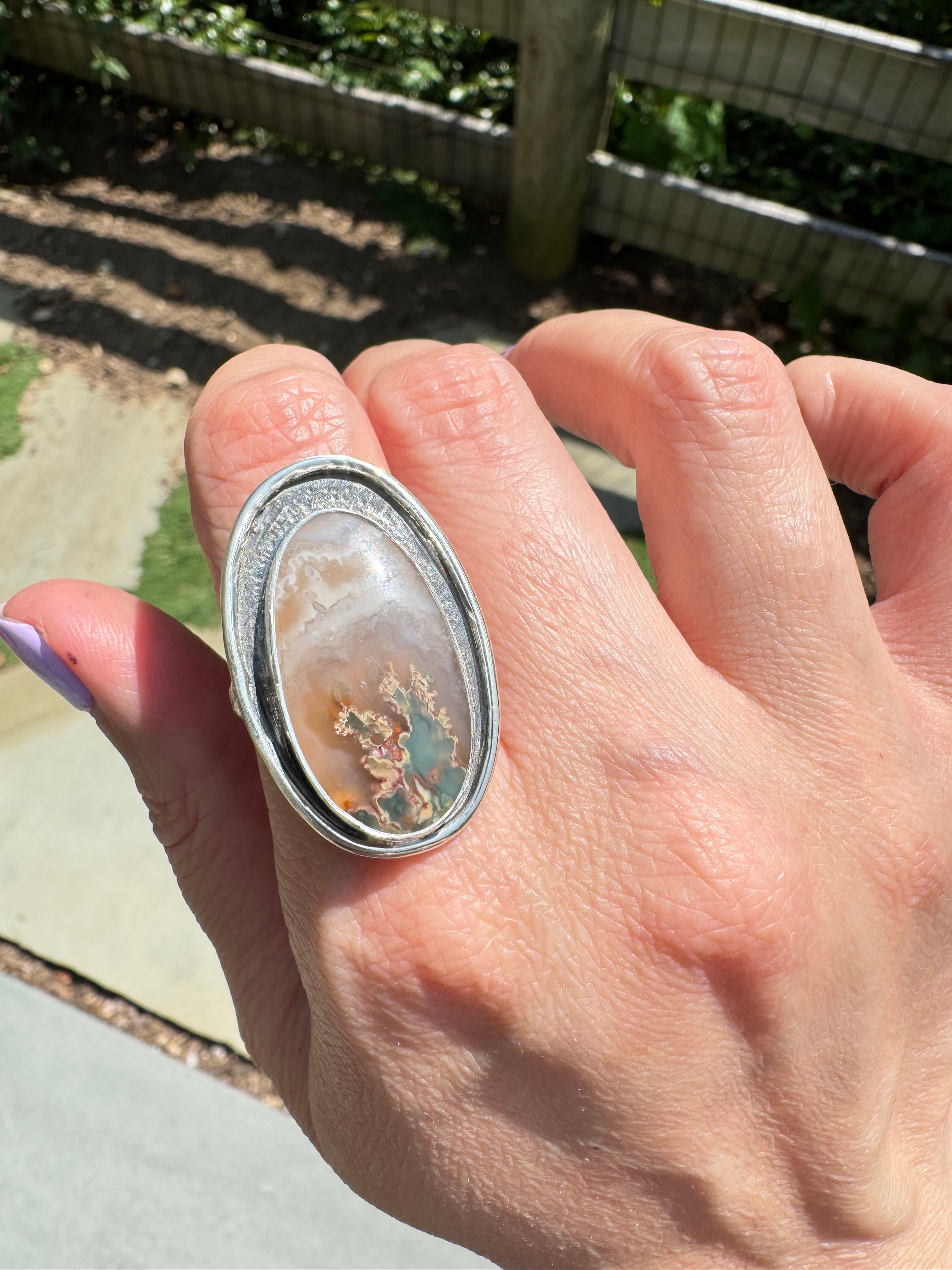 Prudent Man Plume Ring in Sterling Silver | Agate Statement Ring Size 9 — One of a Kind