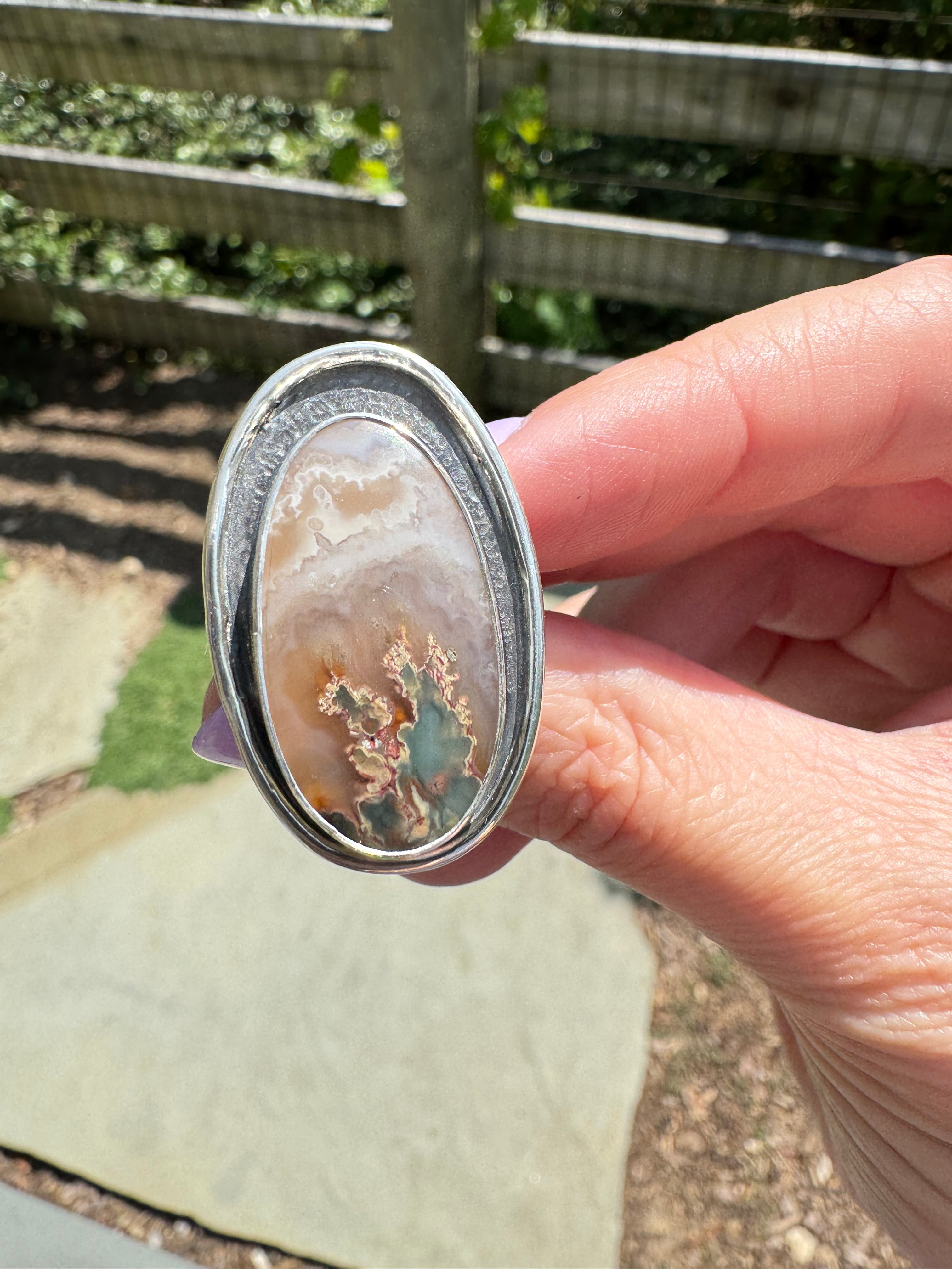 Prudent Man Plume Ring in Sterling Silver | Agate Statement Ring Size 9 — One of a Kind