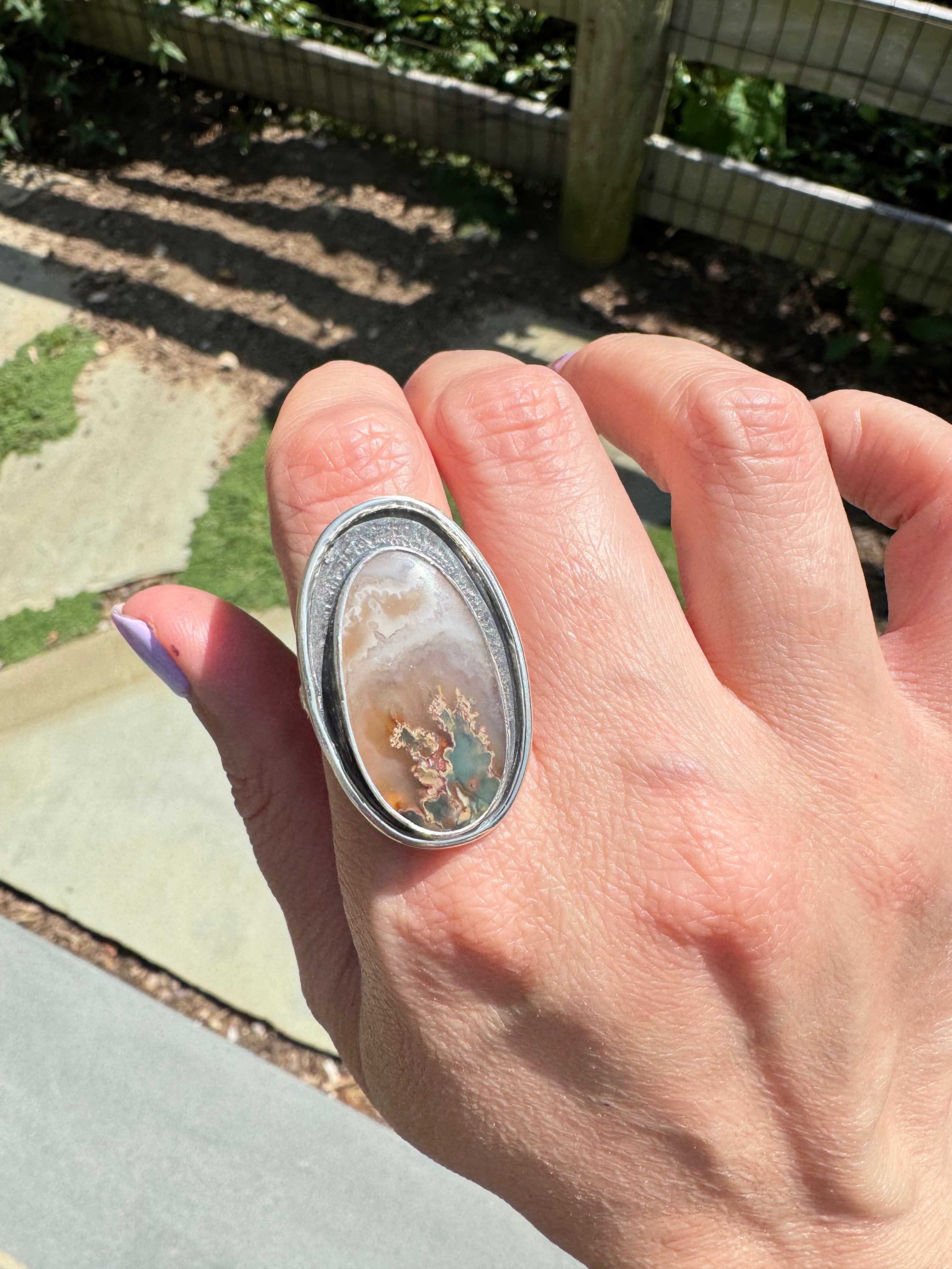 Prudent Man Plume Ring in Sterling Silver | Agate Statement Ring Size 9 — One of a Kind