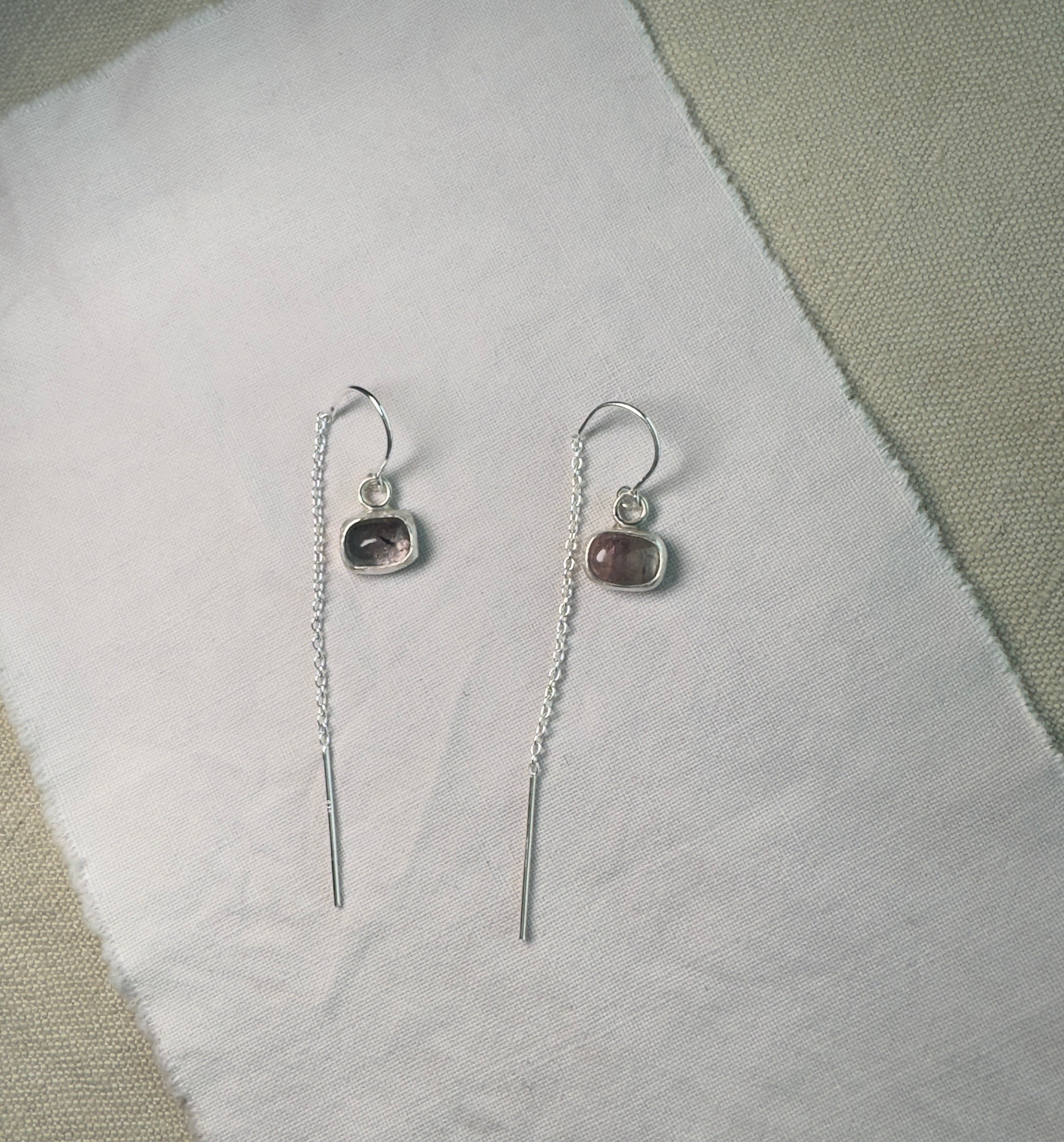 Sterling silver ear threaders with beautiful purple pink tourmaline.