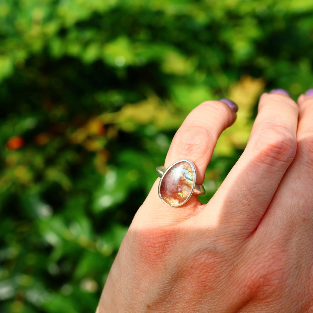 Rutile Quartz & New Zealand Abalone Ring | Statement Pinky Ring | Size 3.5-4