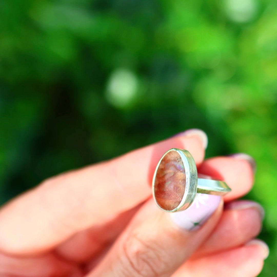 Rutile Quartz & New Zealand Abalone Ring | Statement Pinky Ring | Size 3.5-4