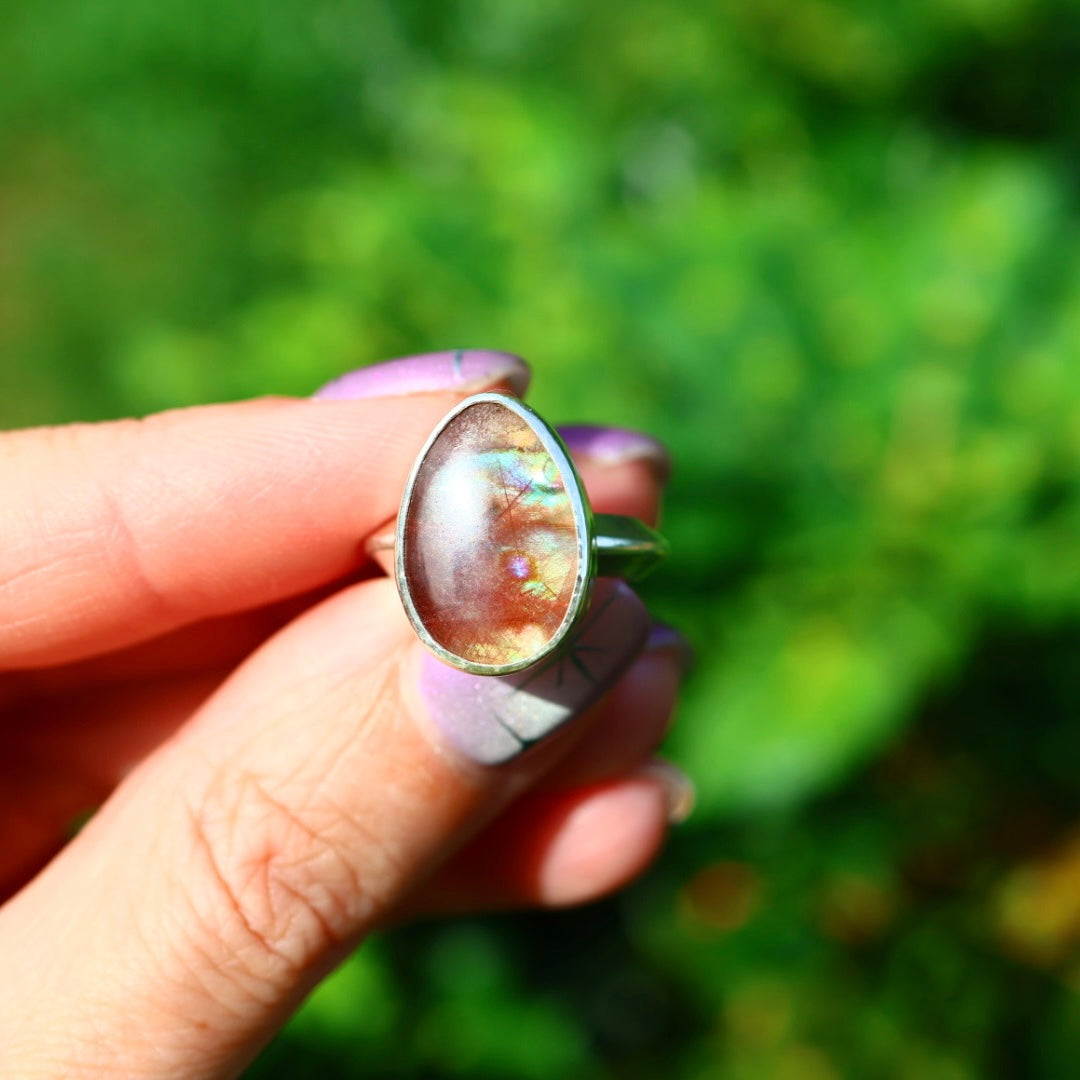 Rutile Quartz & New Zealand Abalone Ring | Statement Pinky Ring | Size 3.5-4