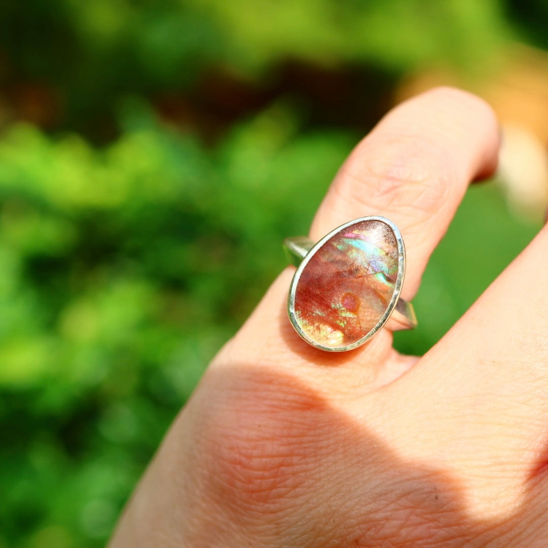 Rutile Quartz & New Zealand Abalone Ring | Statement Pinky Ring | Size 3.5-4
