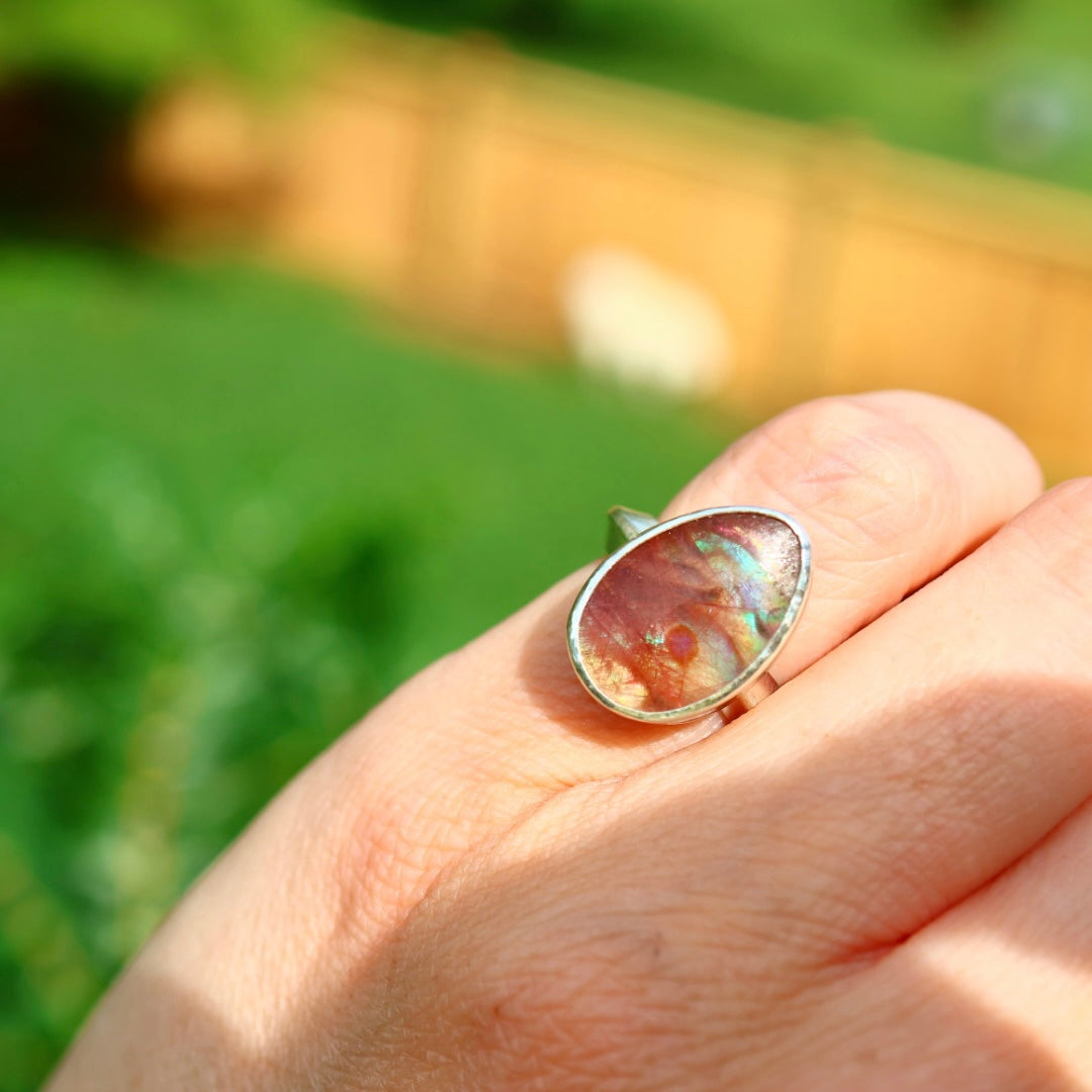 Rutile Quartz & New Zealand Abalone Ring | Statement Pinky Ring | Size 3.5-4