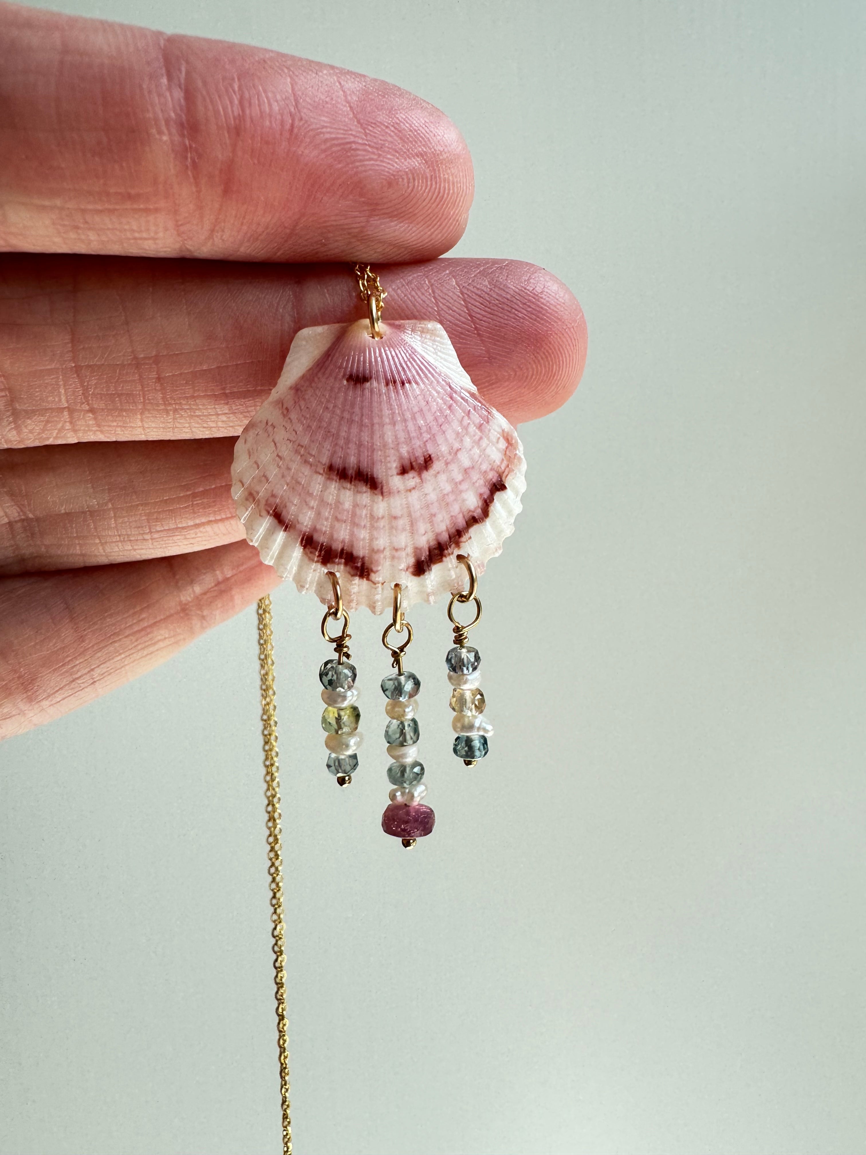 Pink Shell Necklace with Sapphire
