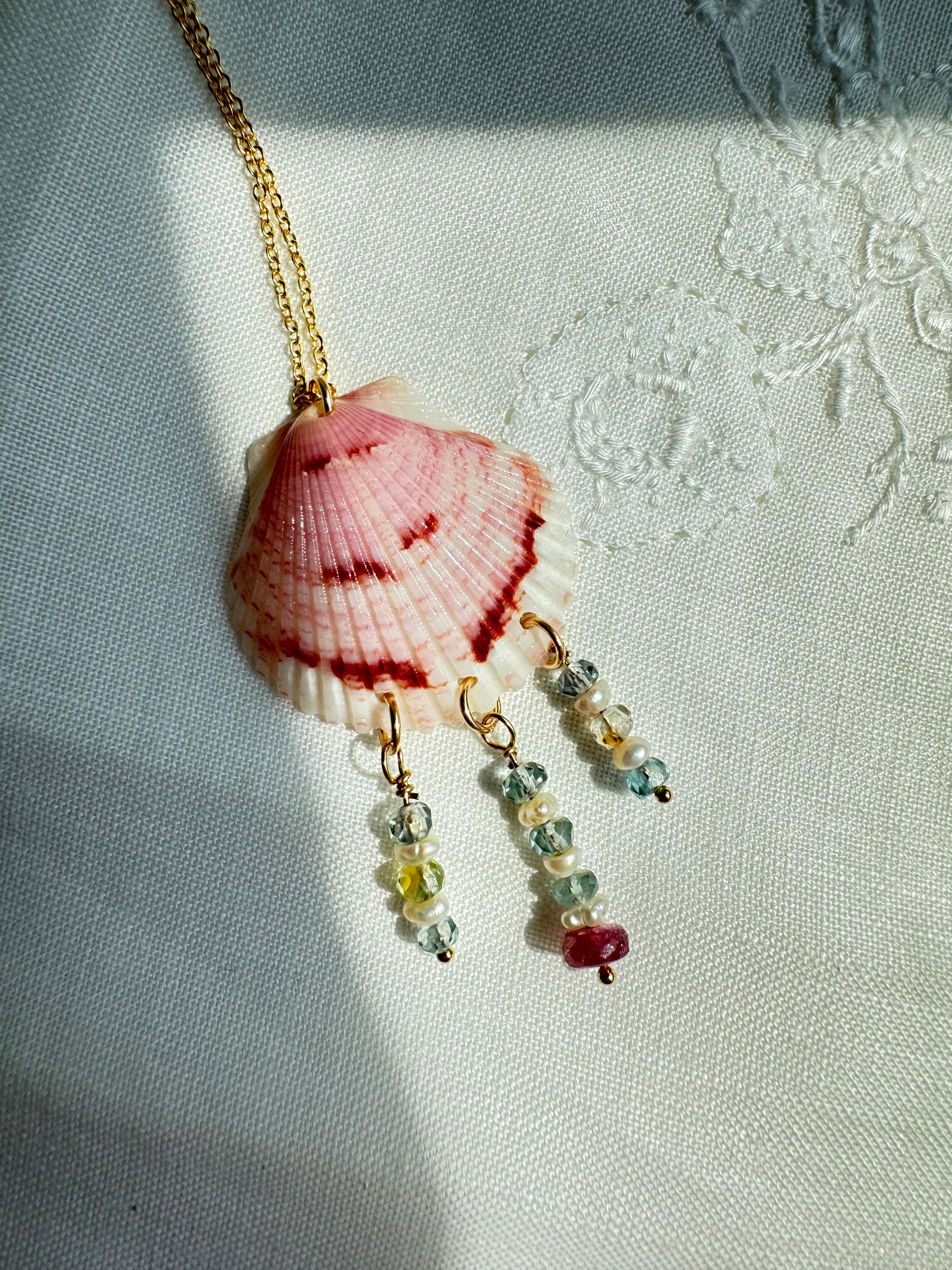 Pink Shell Necklace with Sapphire