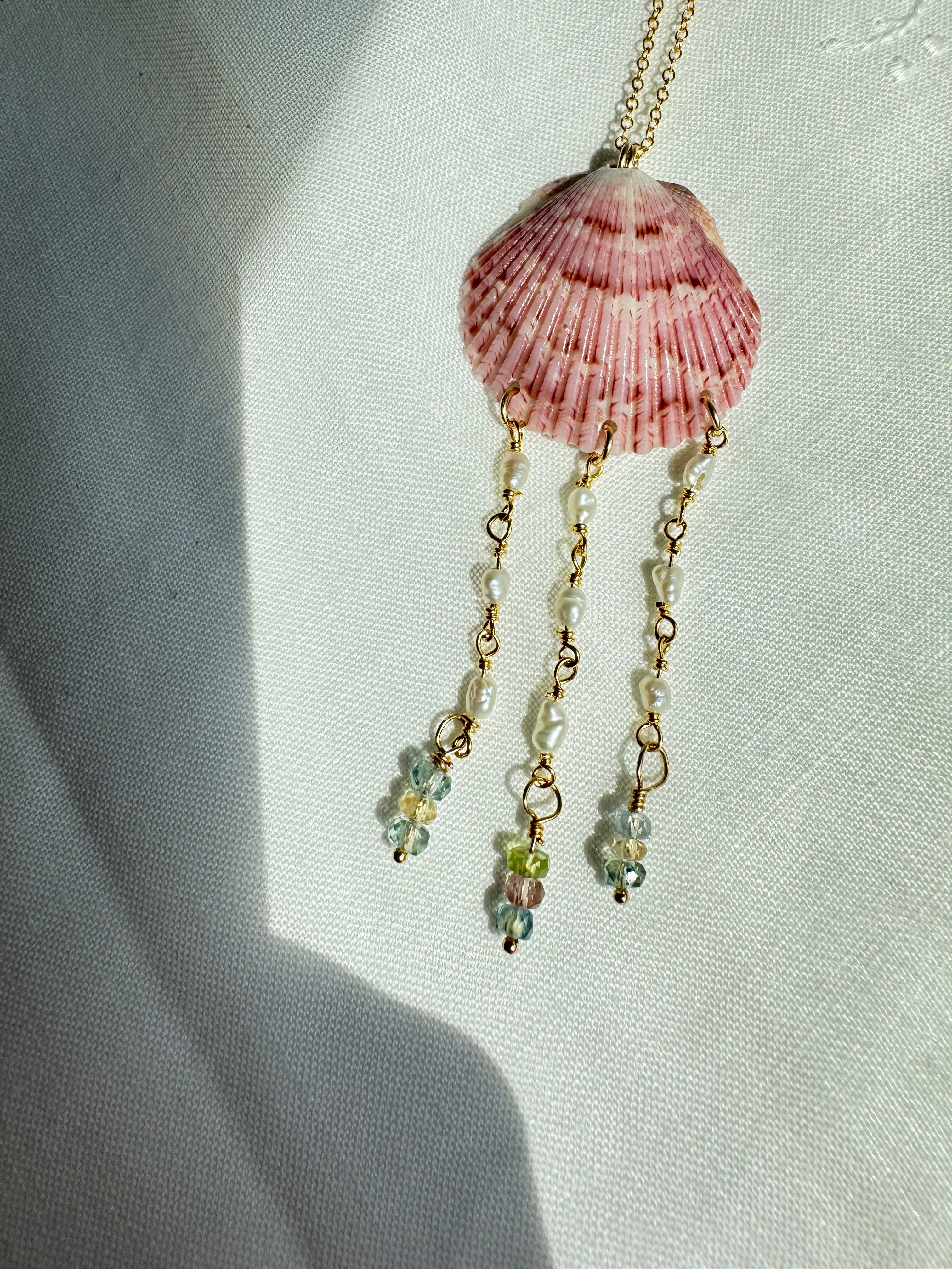 Pink Shell Necklace with Pearl and Sapphire