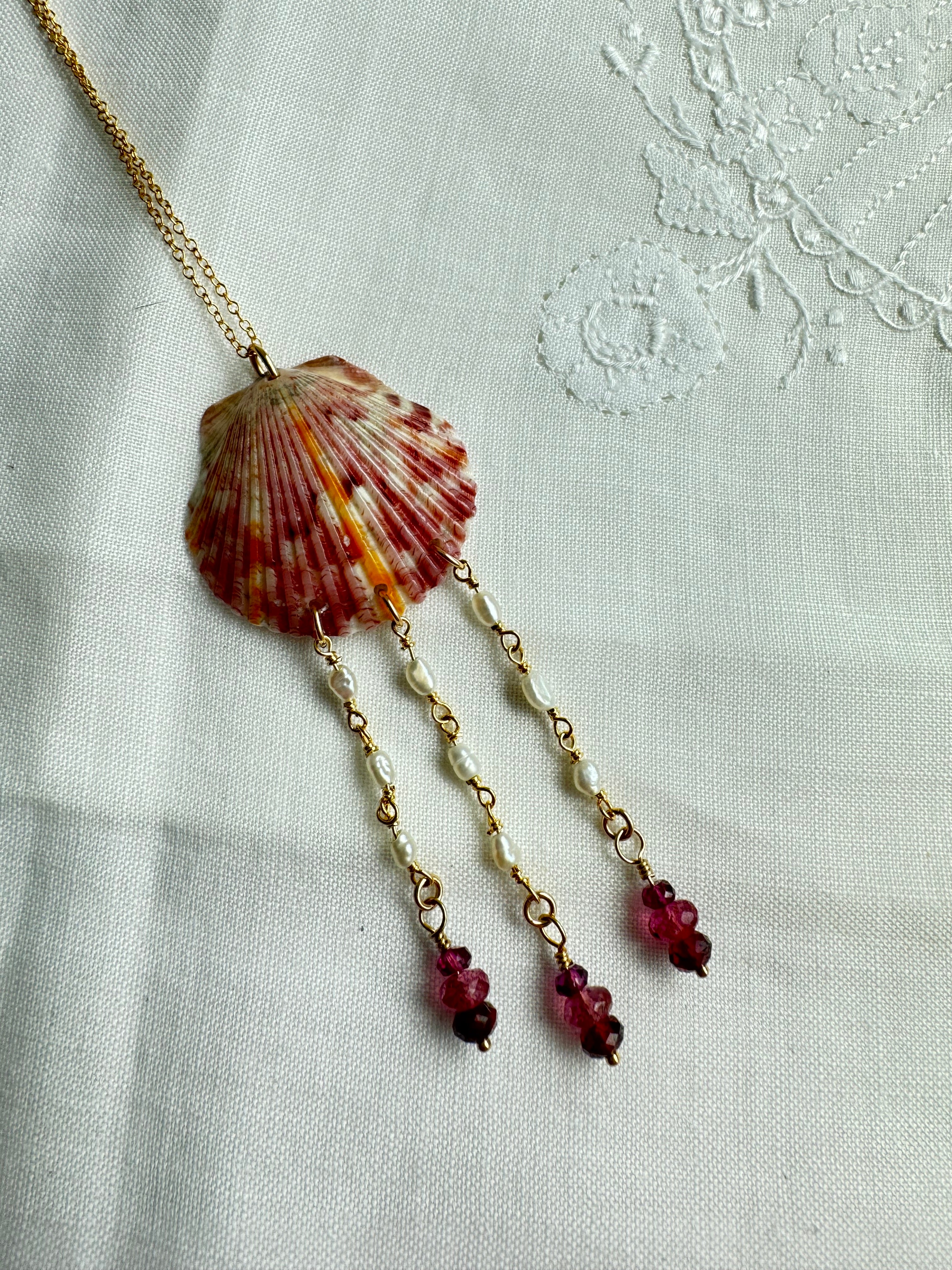 Garnet Shell Necklace