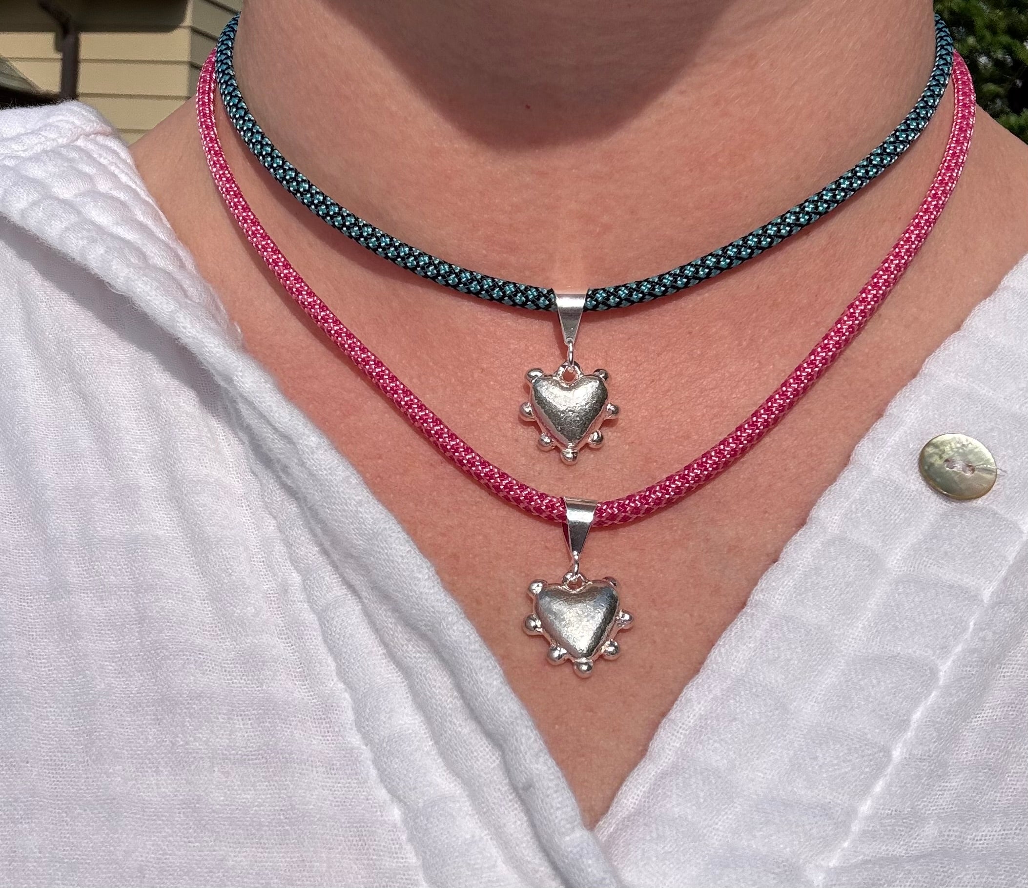 Sterling Silver Studded Heart on Colorful Paracord Necklace