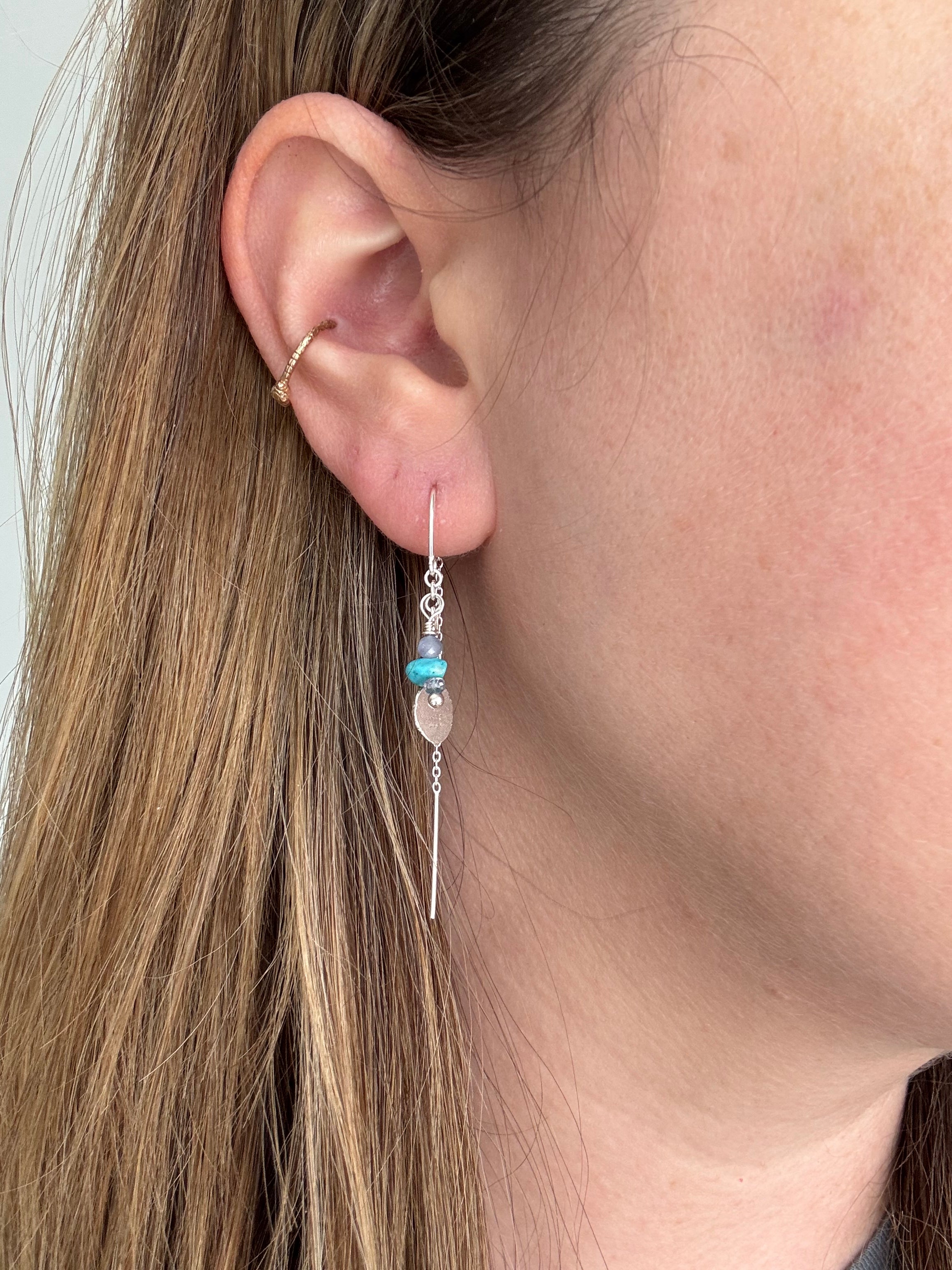 Beaded Sterling Silver Threaders with Hand Forged Silver Charms